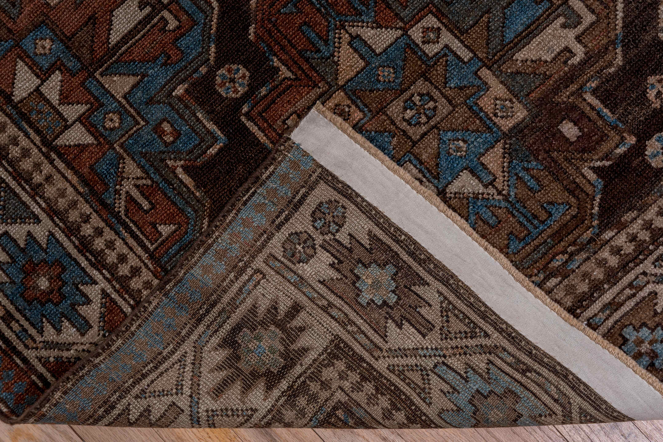 3' x 12' one-of-a-kind handmade antique Malayer runner rug. Color palette: brown, ivory, sky blue, taupe, rust, charcoal
