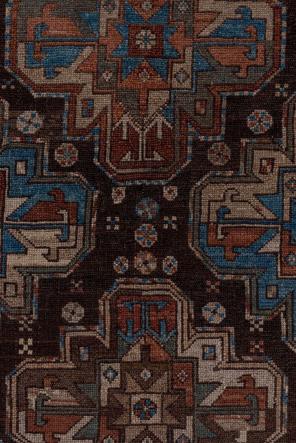 3' x 12' one-of-a-kind handmade antique Malayer runner rug. Color palette: brown, ivory, sky blue, taupe, rust, charcoal