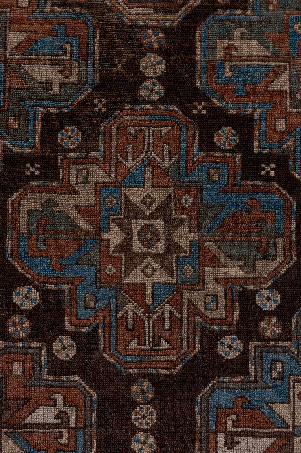 3' x 12' one-of-a-kind handmade antique Malayer runner rug. Color palette: brown, ivory, sky blue, taupe, rust, charcoal
