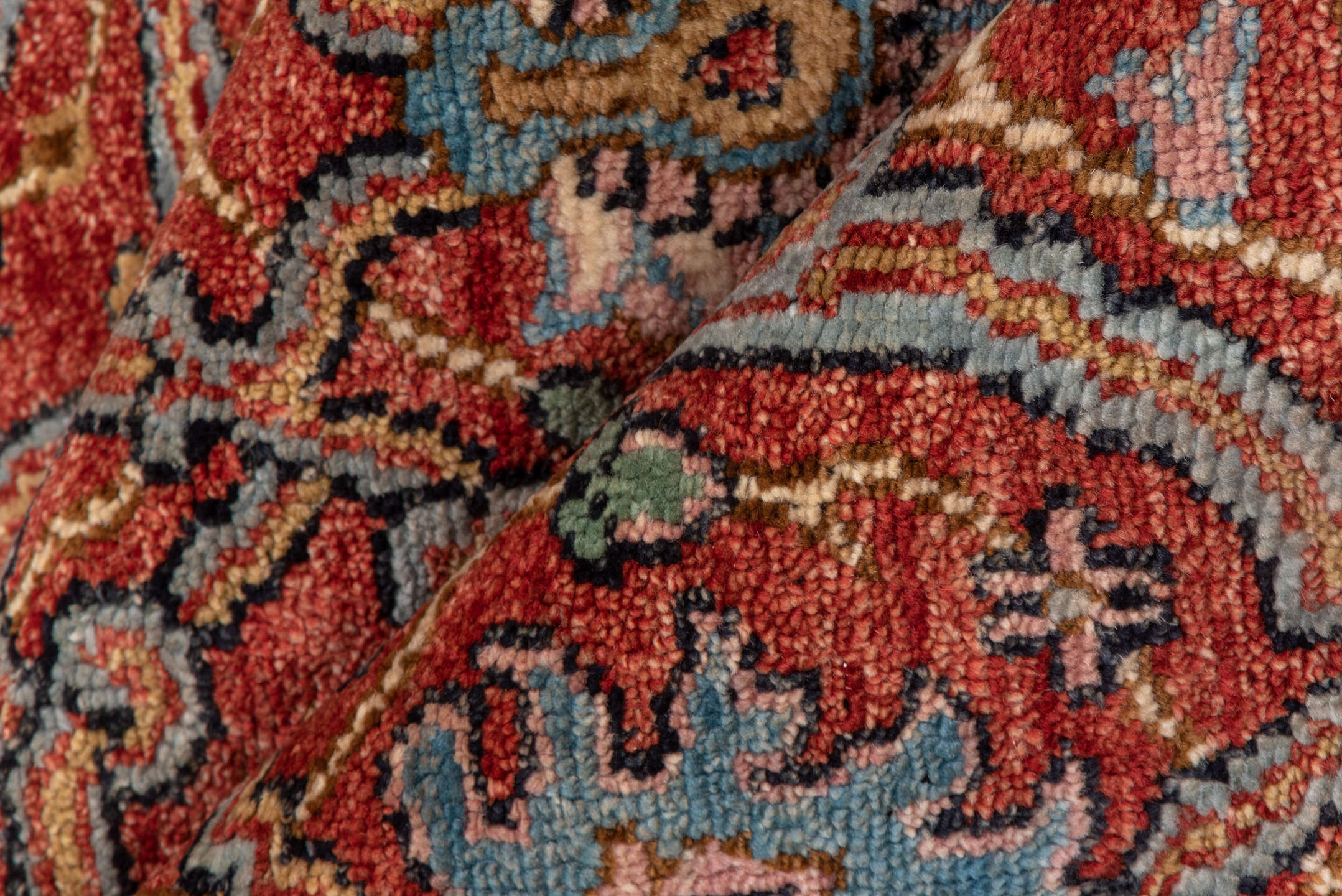 4' x 6' one-of-a-kind handmade vintage Heriz small size rug. Color palette: rust, ivory, navy, sky_blue, sage, charcoal