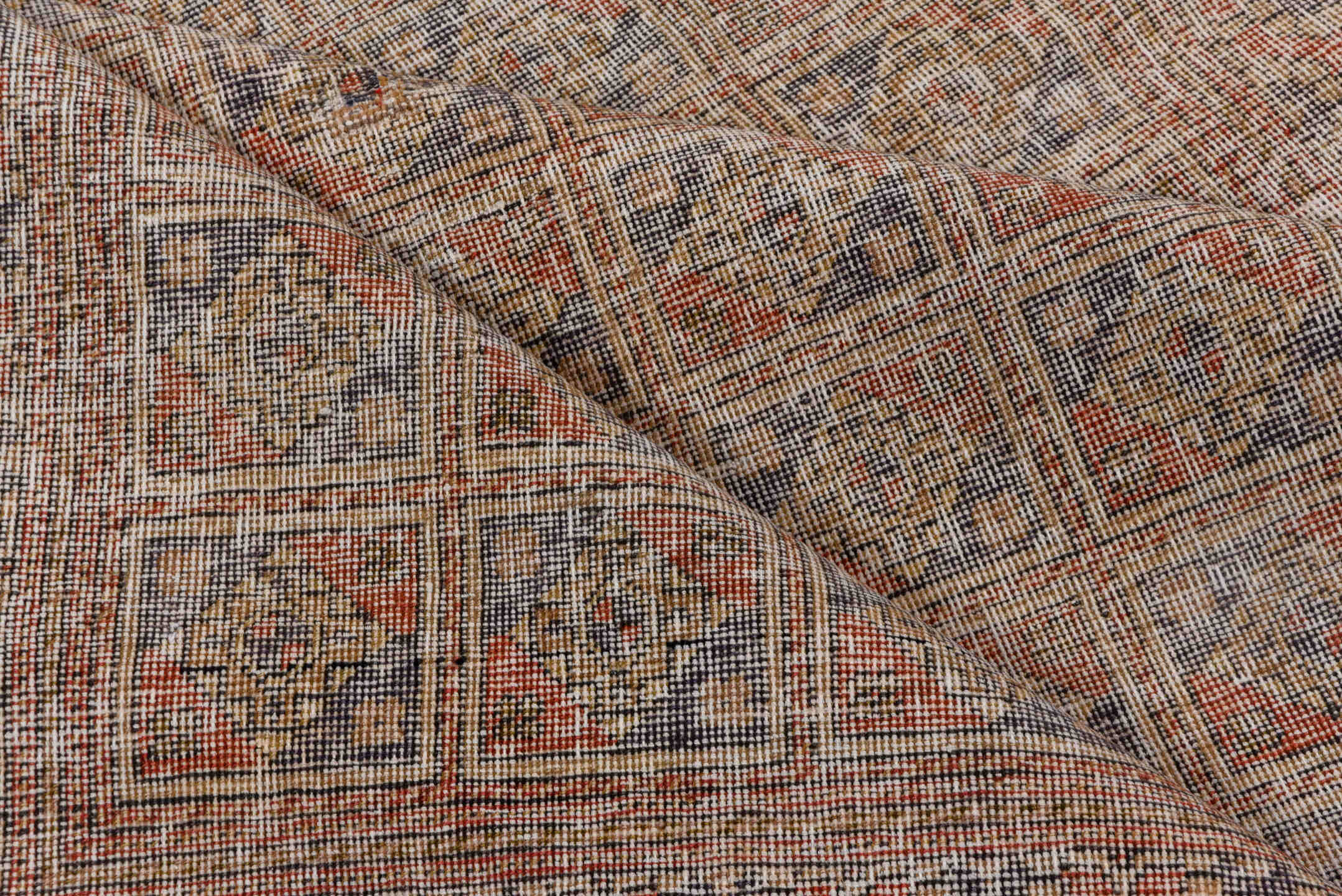 4' x 6' one-of-a-kind handmade vintage Oushak small size rug. Color palette: brown, dim gray, gray, light gray, off-white