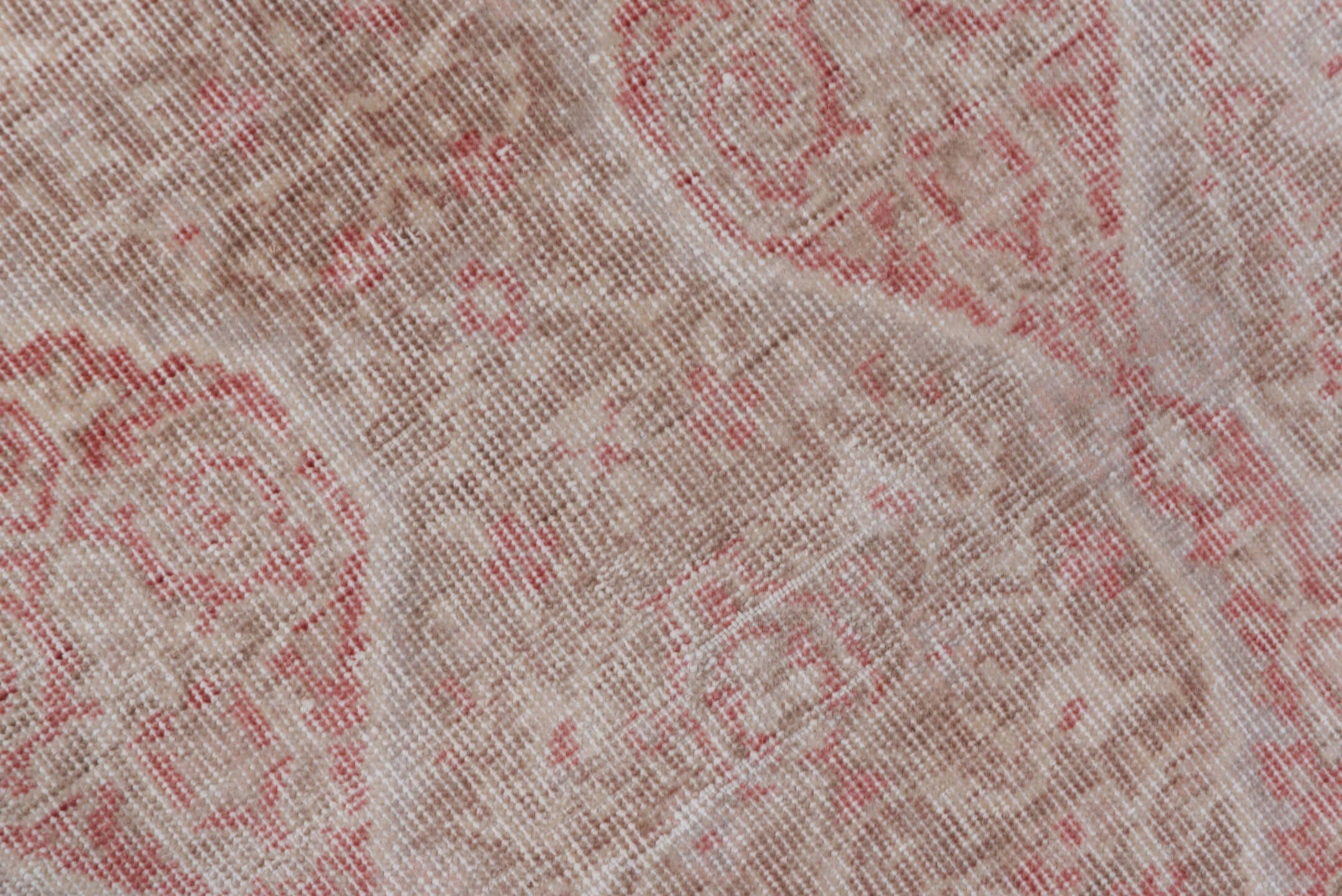 5' x 8' one-of-a-kind handmade vintage Oushak medium size rug. Color palette: ivory, blush, taupe, rose, beige, pink, gray