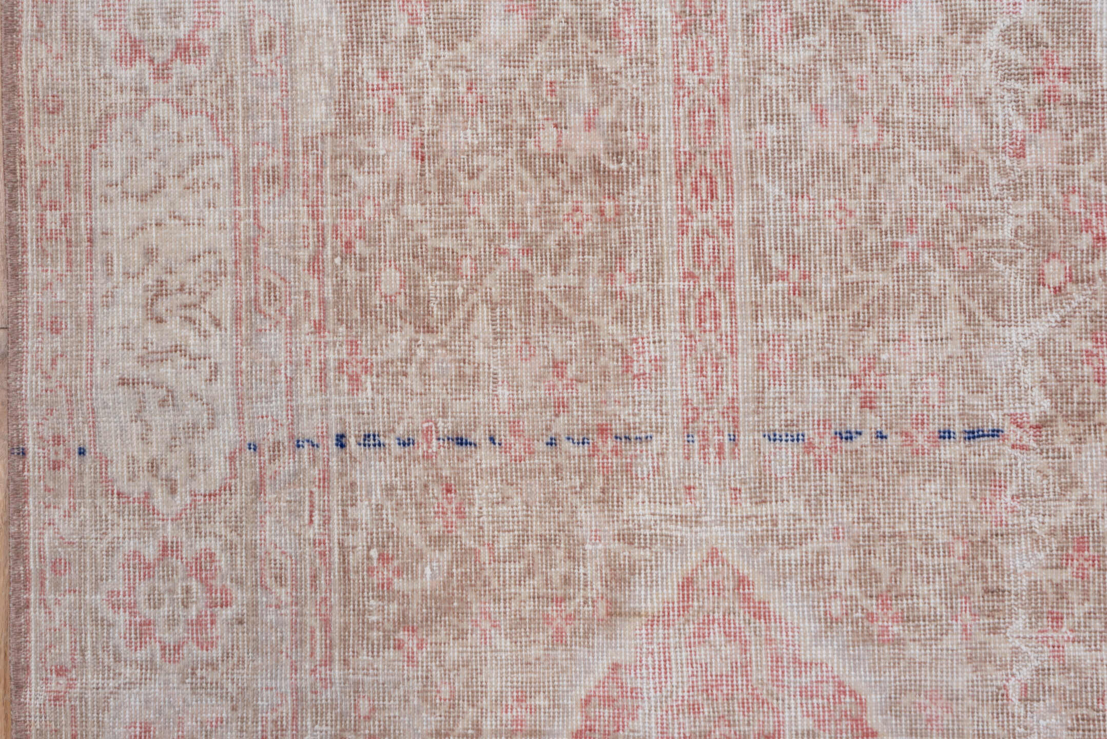 5' x 8' one-of-a-kind handmade vintage Oushak medium size rug. Color palette: ivory, blush, taupe, rose, beige, pink, gray