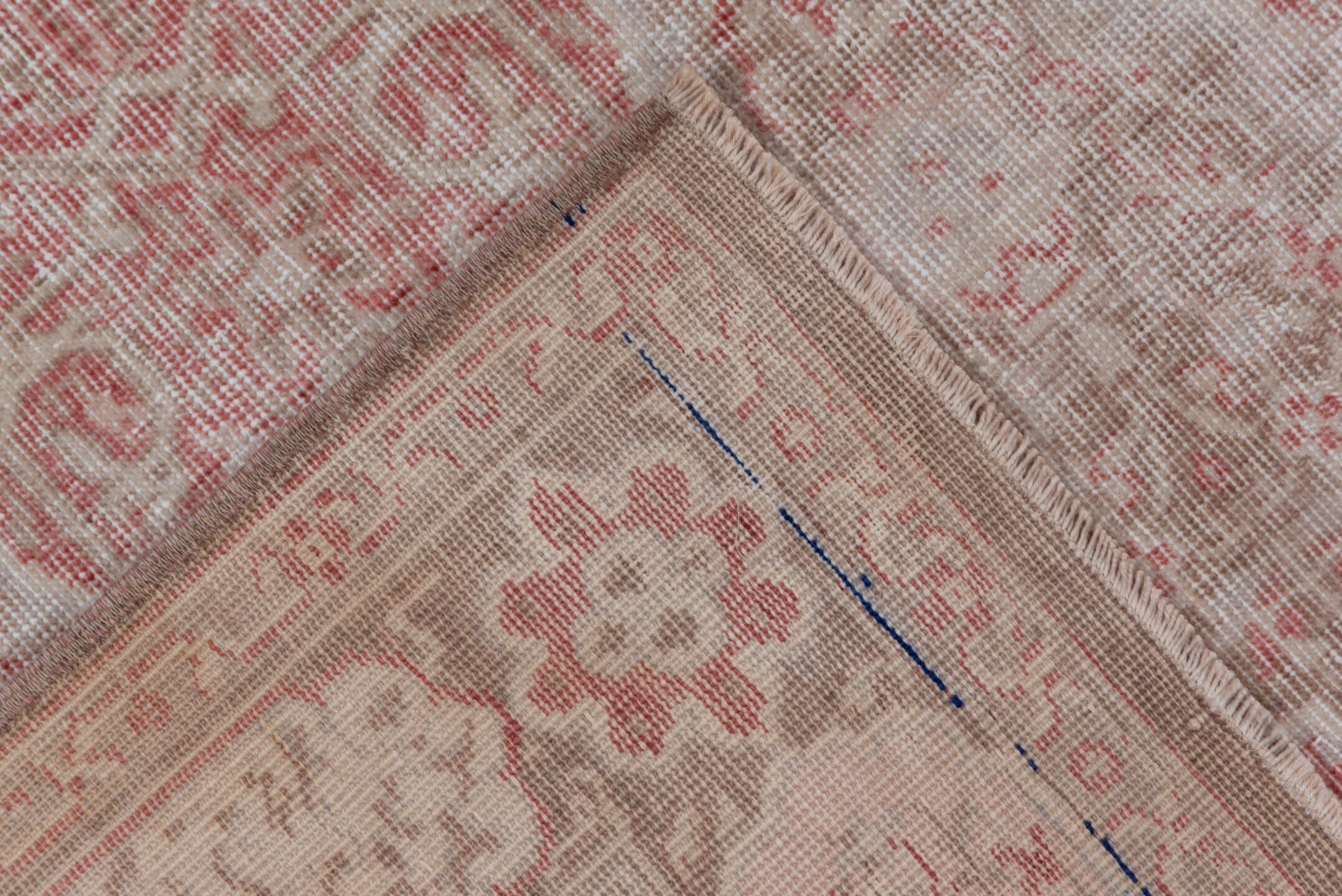 5' x 8' one-of-a-kind handmade vintage Oushak medium size rug. Color palette: ivory, blush, taupe, rose, beige, pink, gray