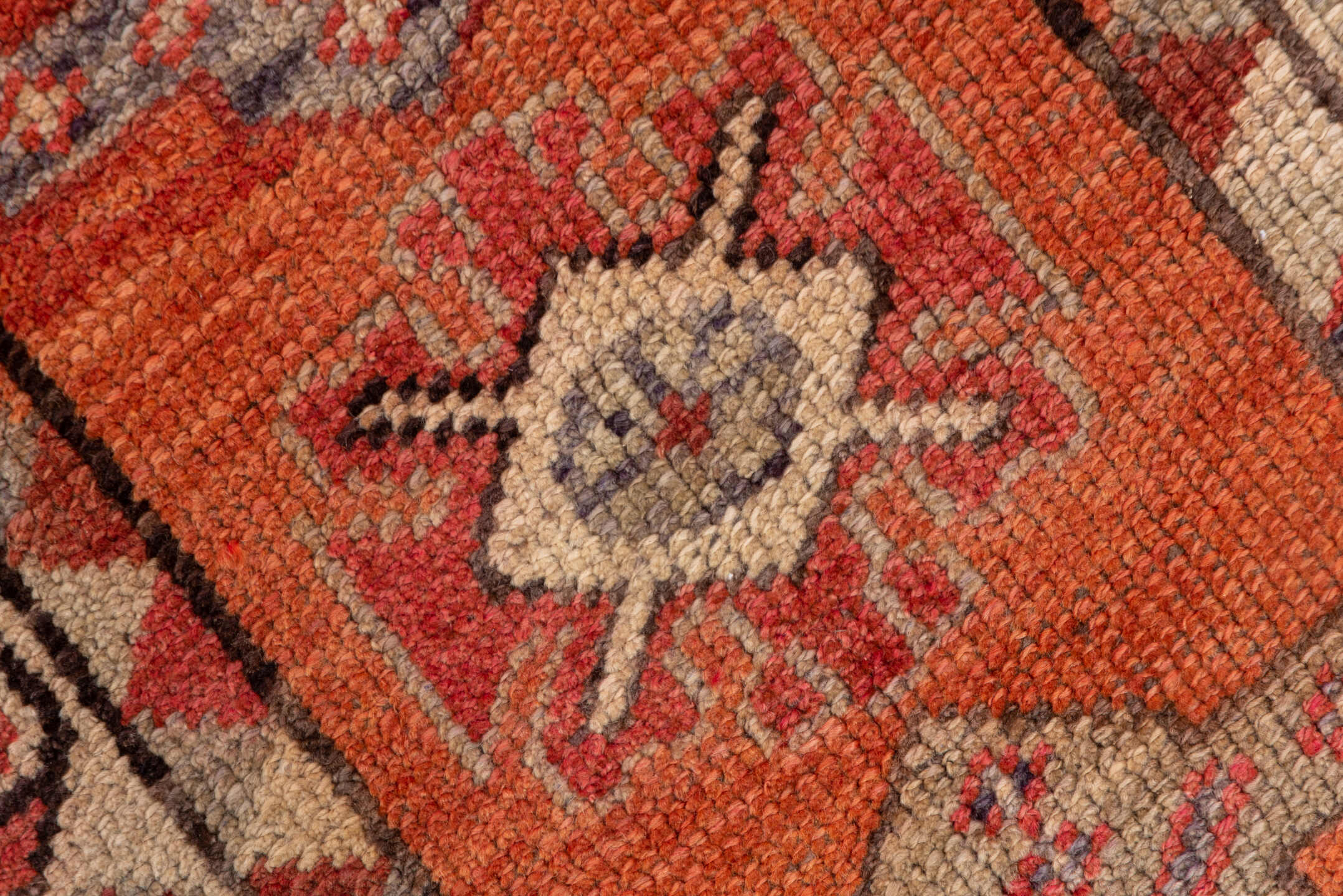 2' x 12' one-of-a-kind handmade vintage Oushak runner rug. Color palette: brown, pink, red, redwood