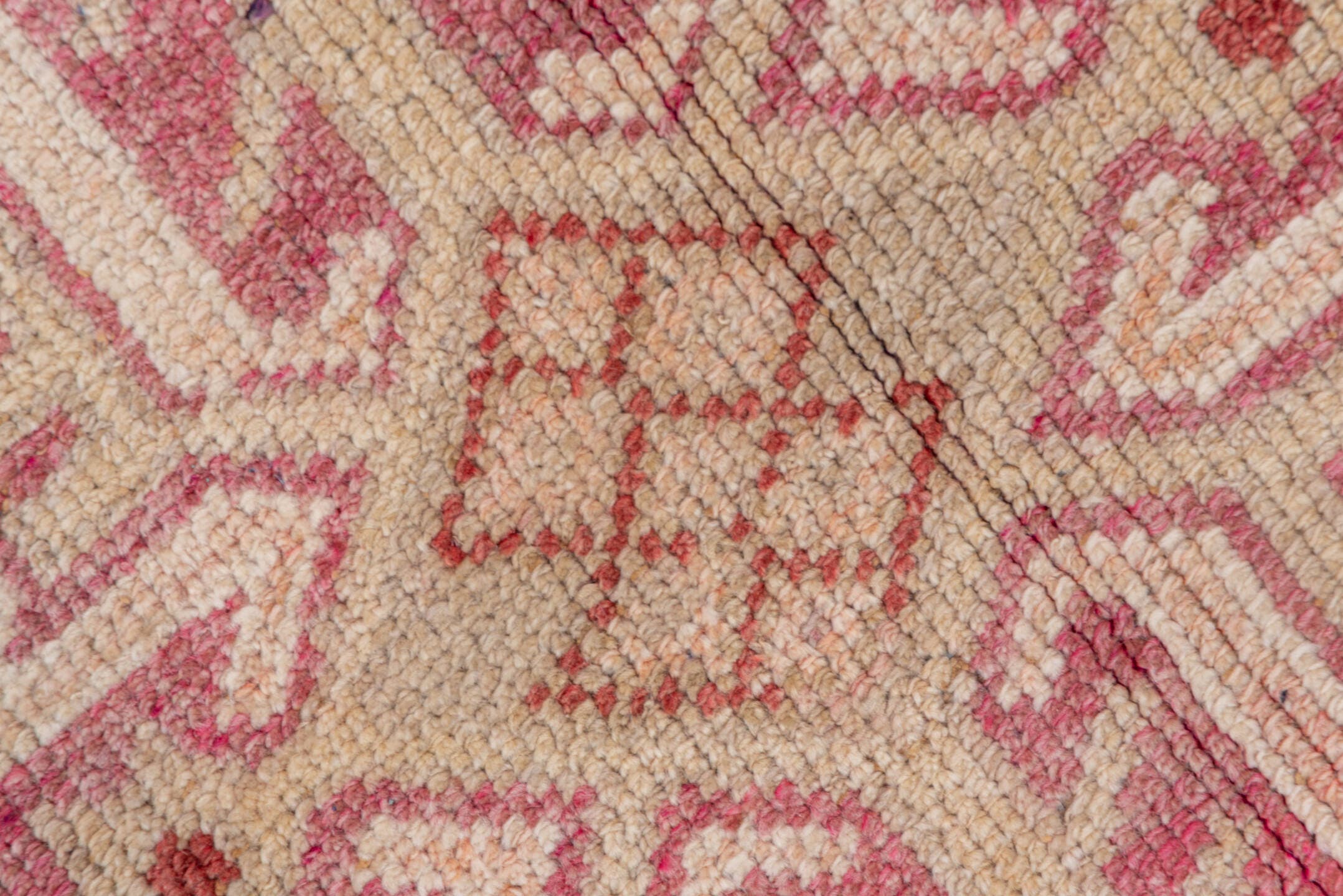 2' x 12' one-of-a-kind handmade vintage Oushak runner rug. Color palette: rose, ivory, blush, taupe, terra cotta, pink, red