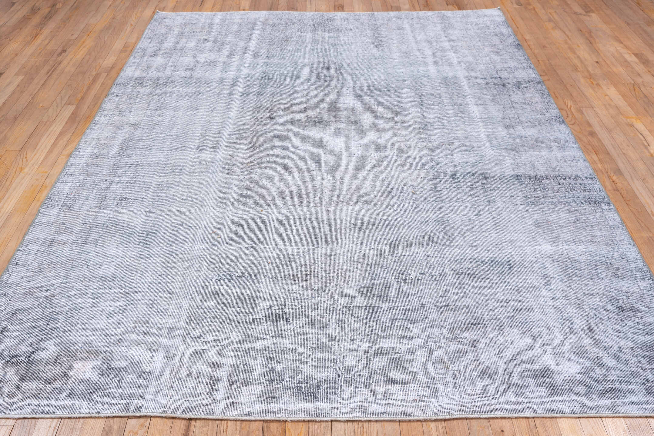 6' x 9' one-of-a-kind handmade vintage Oushak medium size rug. Color palette: ivory, pale blue, silver, gray, taupe