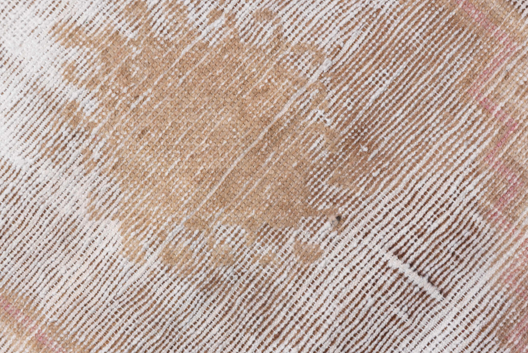 2' x 13' one-of-a-kind handmade vintage Oushak runner rug. Color palette: ivory, blush, sand, taupe, peach, pink, beige