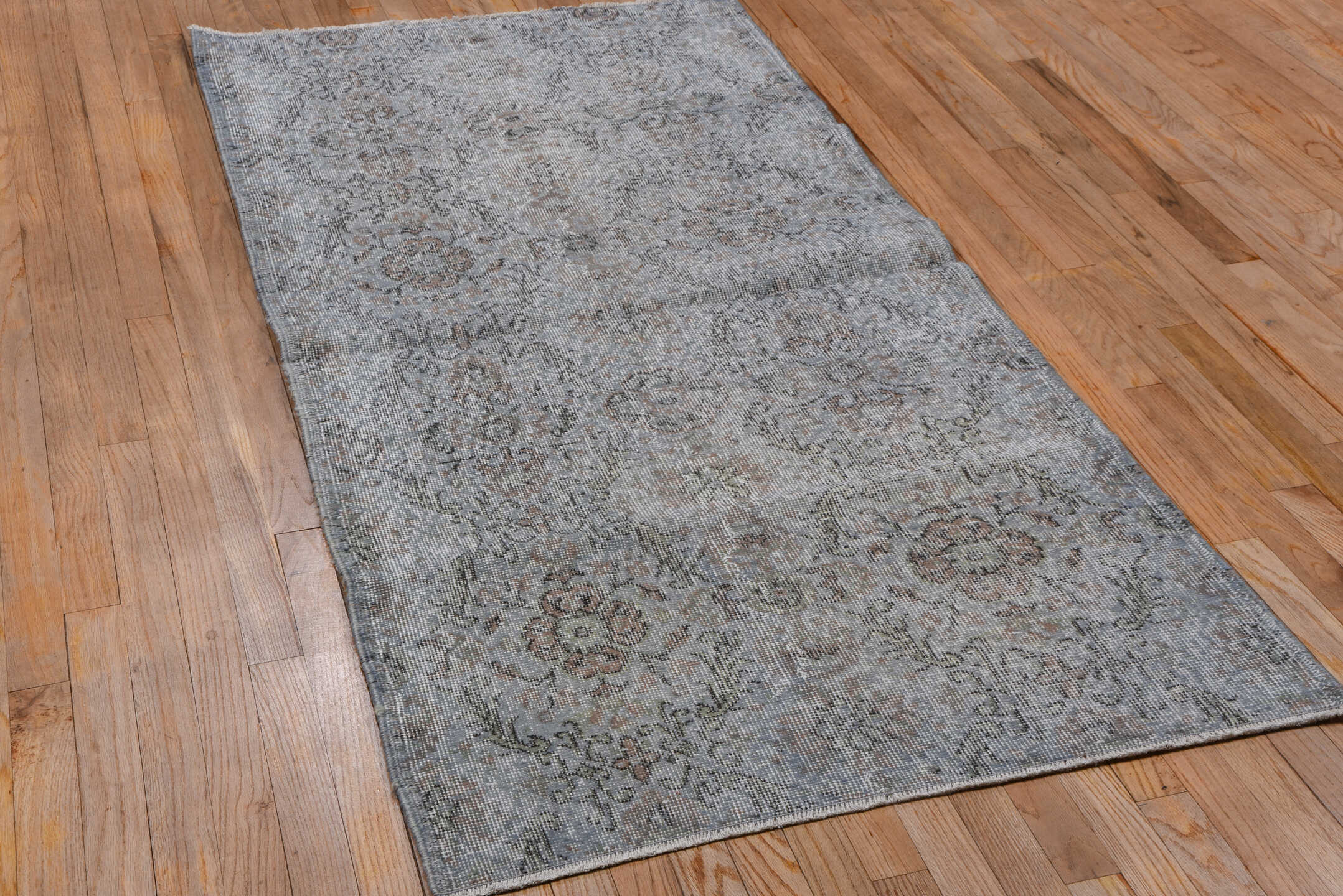 3' x 6' one-of-a-kind handmade vintage Oushak small size rug. Color palette: ivory, taupe, gray, blush, beige, pink