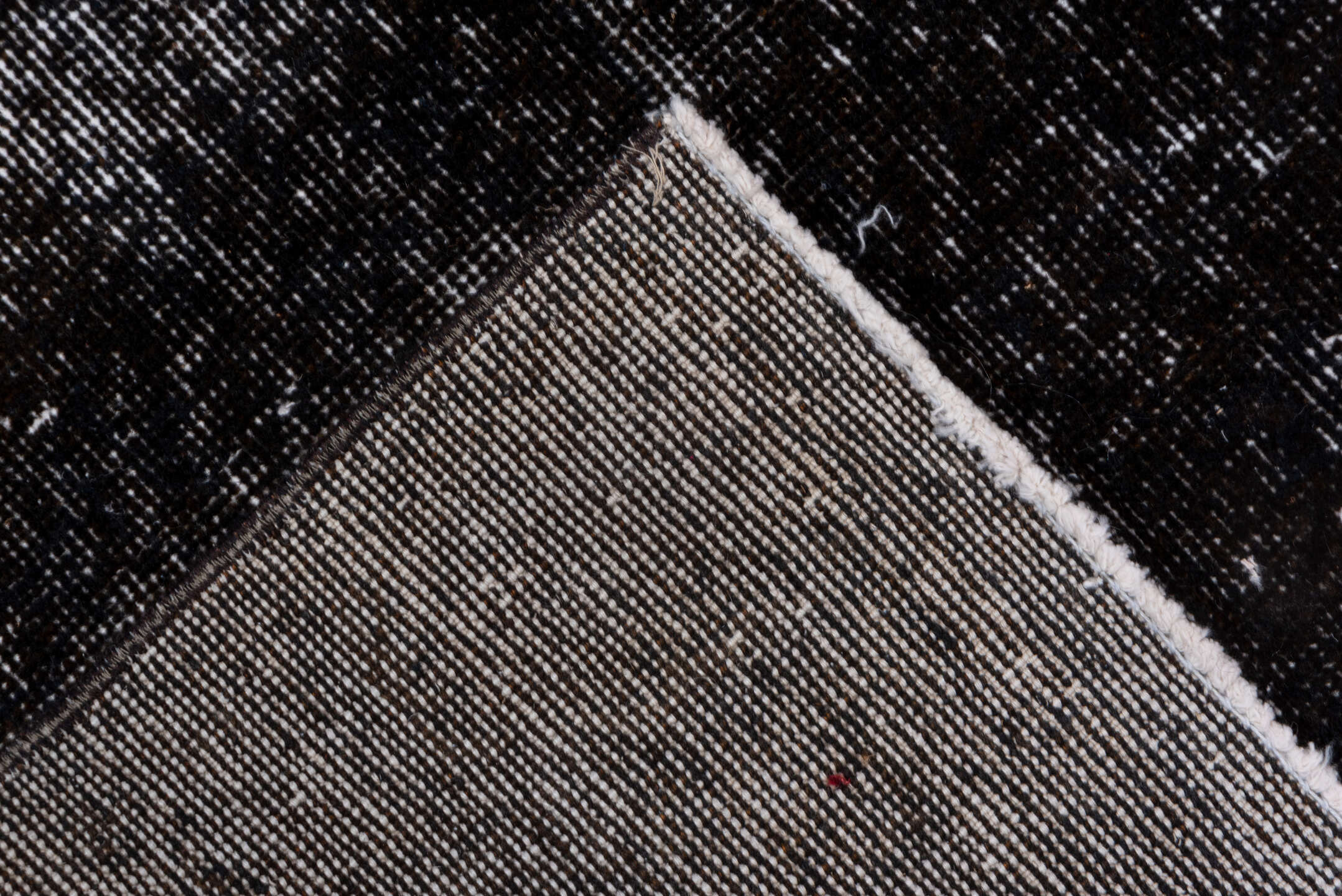 3' x 6' one-of-a-kind handmade vintage Overdyed runner rug. Color palette: black, blue, charcoal, dark gray, dim gray, gray