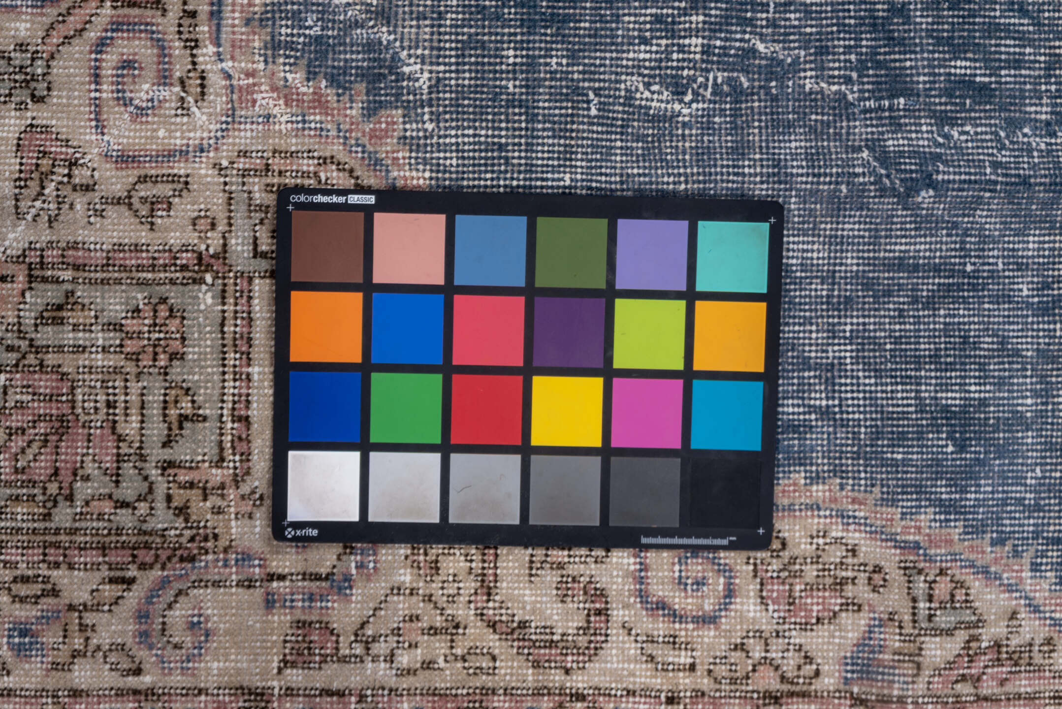 7' x 10' one-of-a-kind handmade vintage Oushak large size rug. Color palette: blue, brown, gray, light blue, light gray