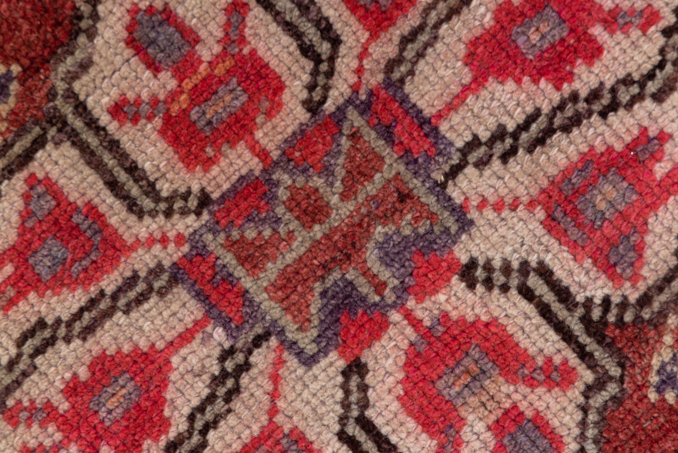 3' x 13' one-of-a-kind handmade vintage Oushak runner rug. Color palette: brown, indian red, pink, red