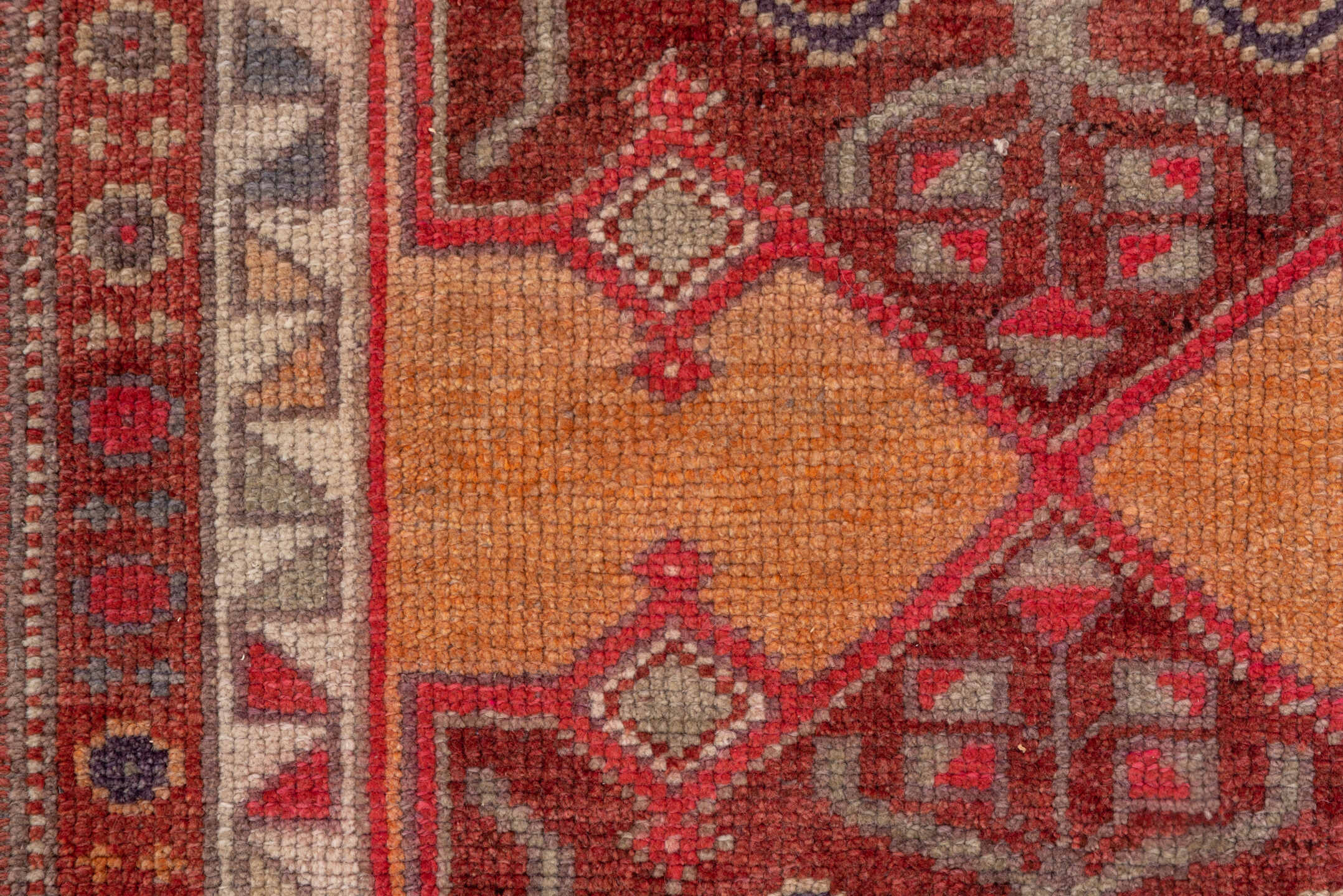 3' x 13' one-of-a-kind handmade vintage Oushak runner rug. Color palette: rust, peach, ivory, brick, slate, charcoal, rose