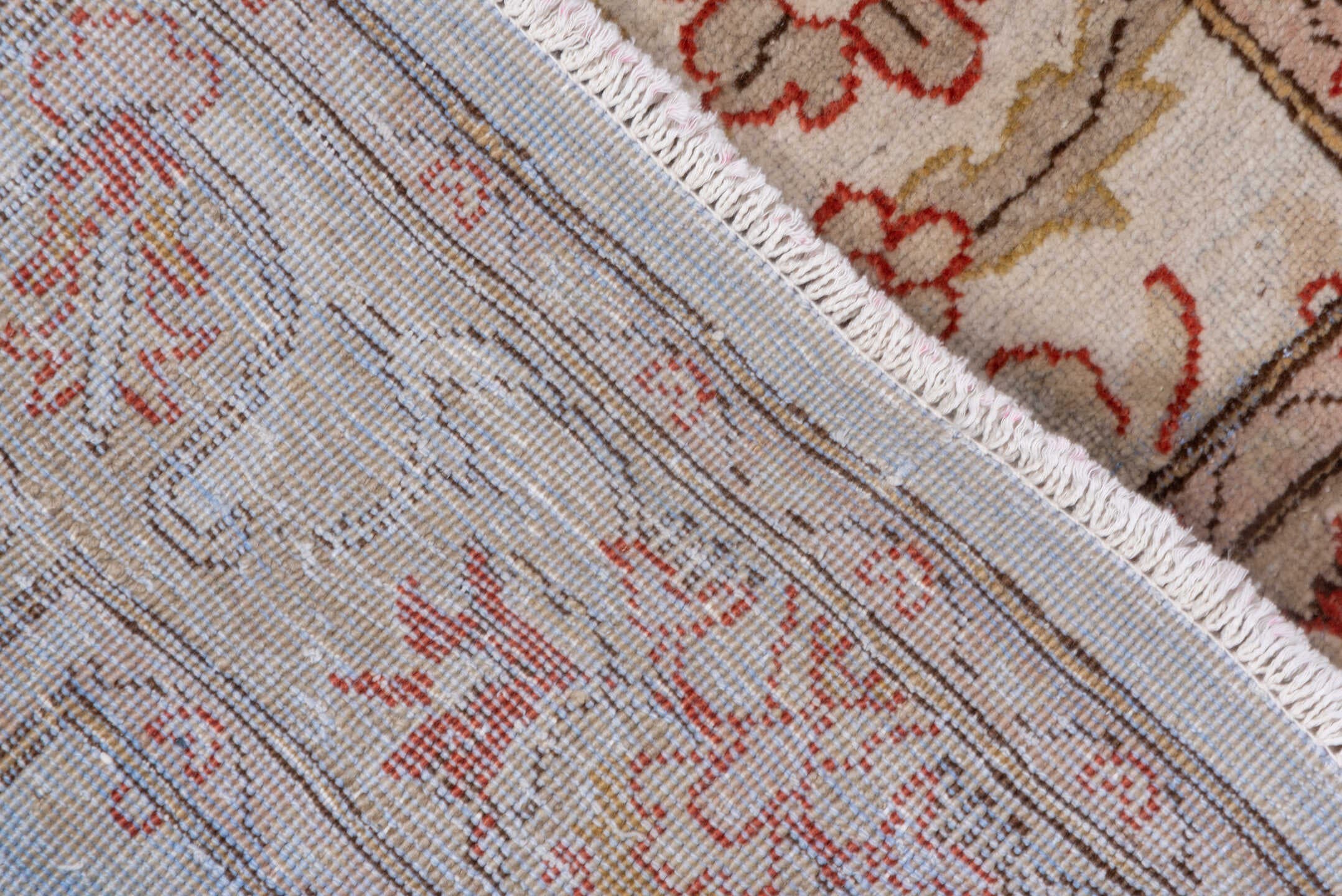 2' x 10' one-of-a-kind handmade vintage Tabriz runner rug. Color palette: ivory, taupe, beige, rust, camel, sage, gray