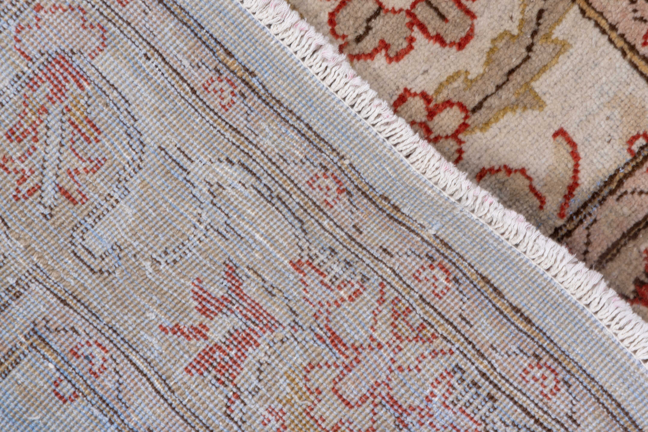 2' x 10' one-of-a-kind handmade vintage Tabriz runner rug. Color palette: brown, gray, light gray, off-white, pink, red