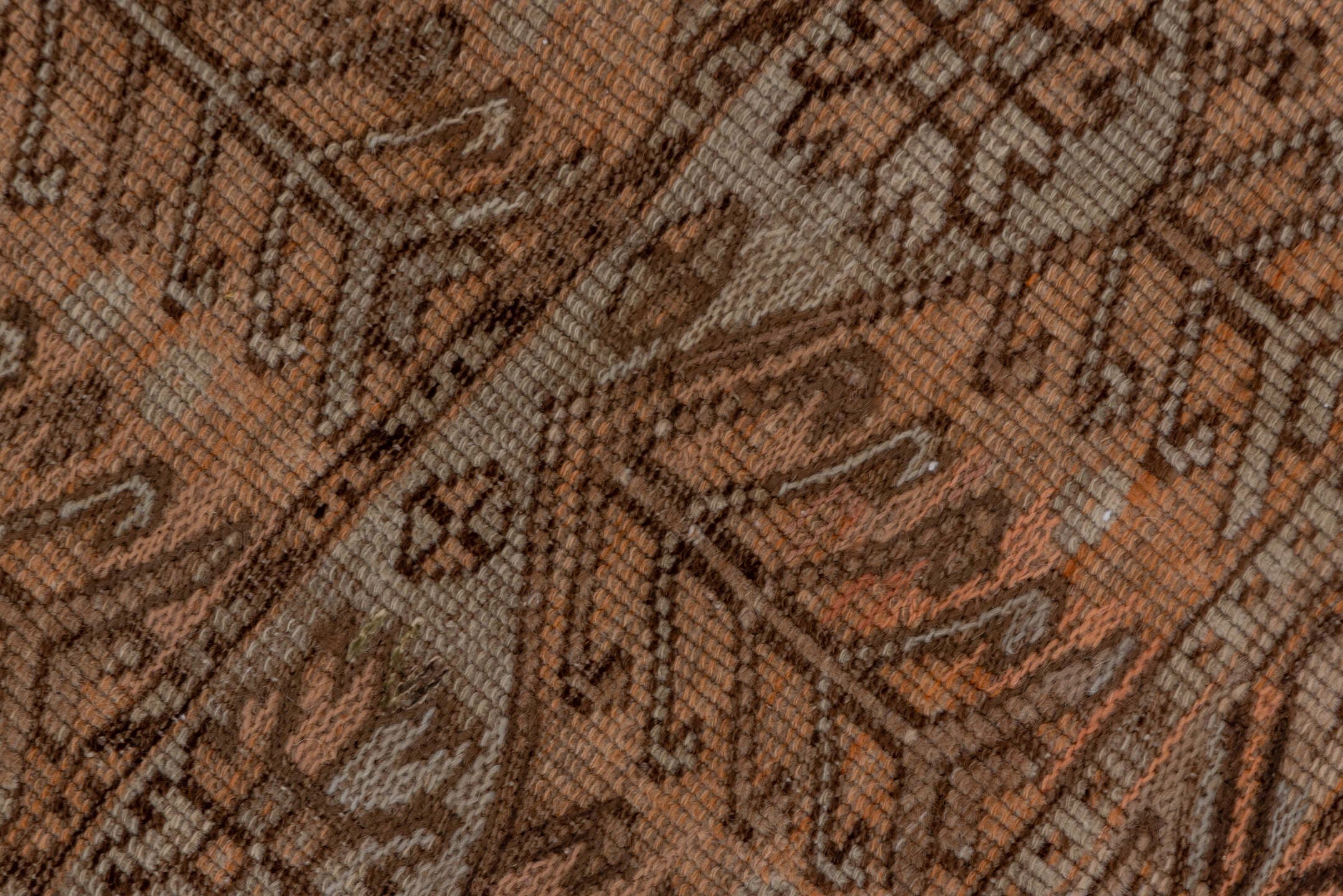 3' x 4' one-of-a-kind handmade vintage Oushak small size rug. Color palette: taupe, brown, camel, ivory, terra cotta