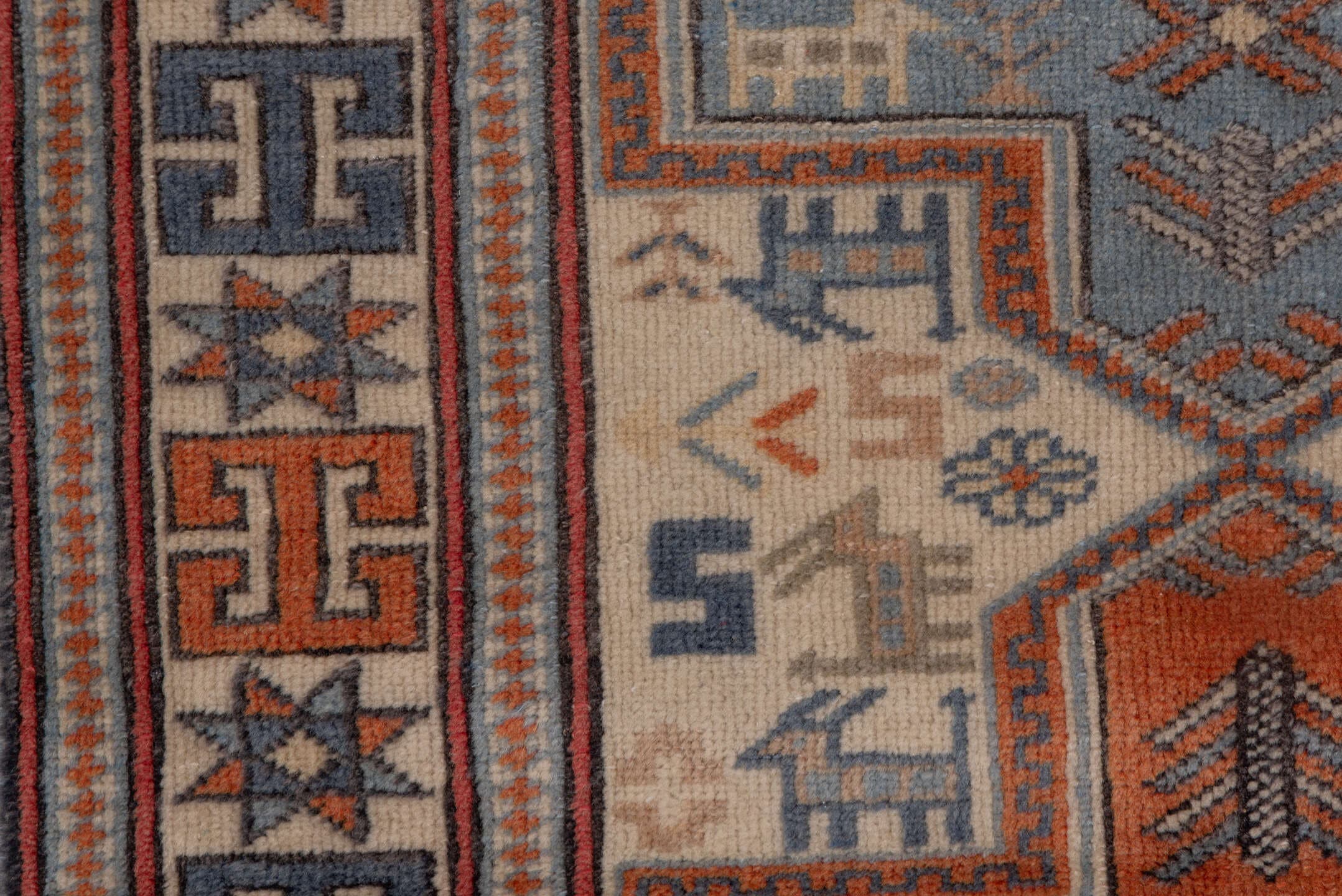 2' x 4' one-of-a-kind handmade vintage Oushak small size rug. Color palette: ivory, rust, blue-gray, slate, taupe