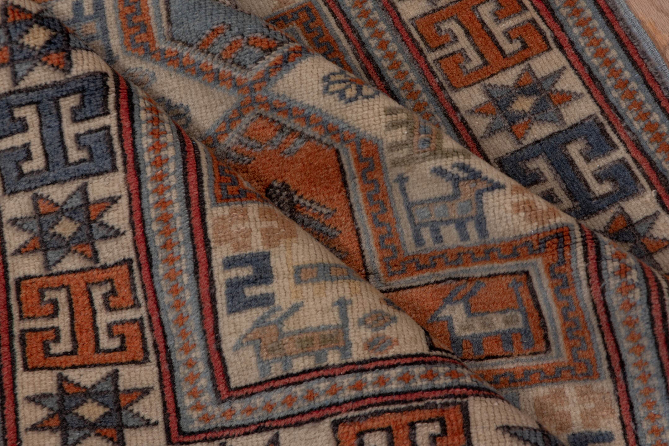 2' x 4' one-of-a-kind handmade vintage Oushak small size rug. Color palette: ivory, rust, blue-gray, slate, taupe