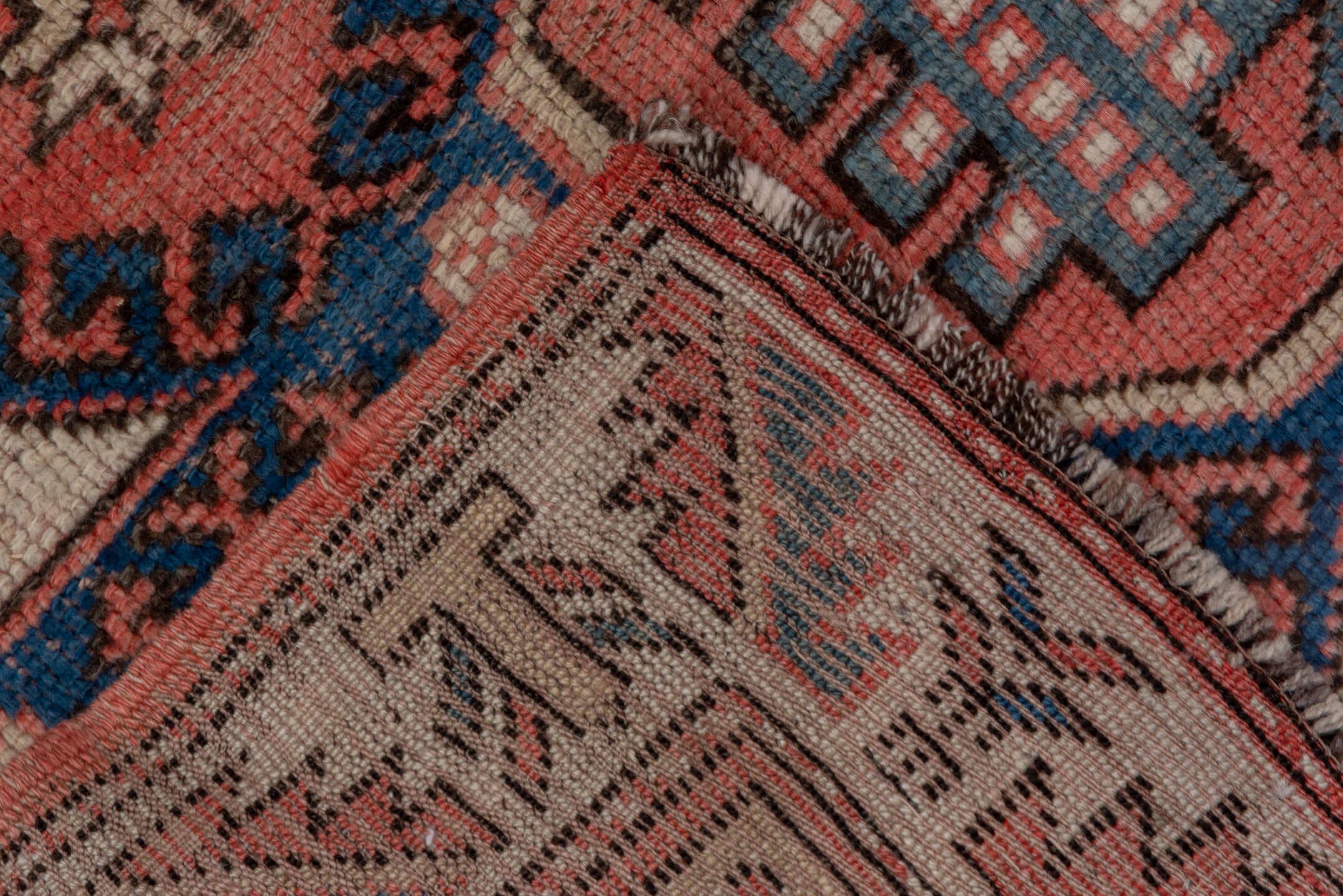 4' x 6' one-of-a-kind handmade vintage Oushak small size rug. Color palette: ivory, coral, navy, rust, charcoal, rose
