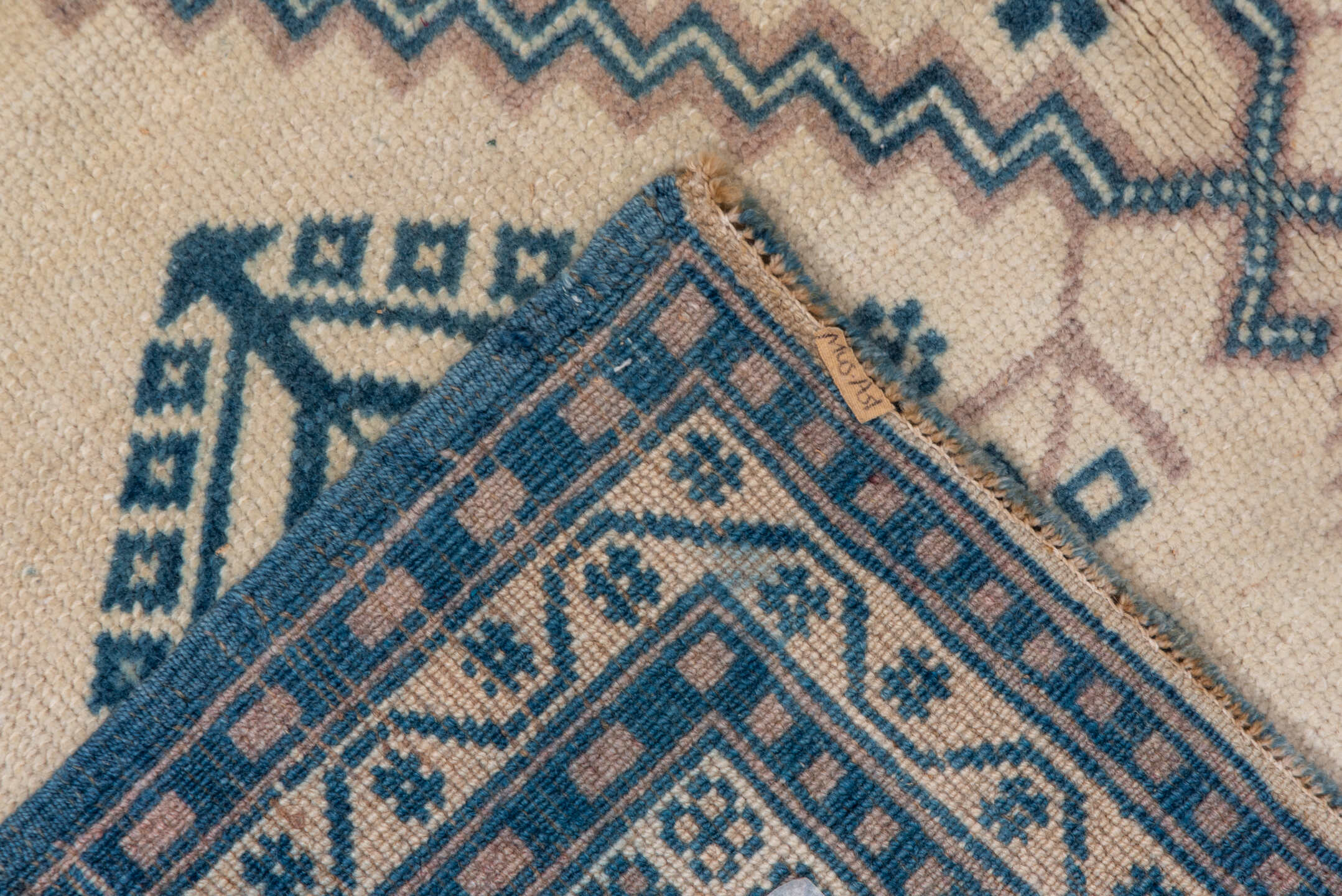 3' x 7' one-of-a-kind handmade vintage Oushak rug. Color palette: arapawa, blue, brown, dark gray, dim gray, gainsboro, gray