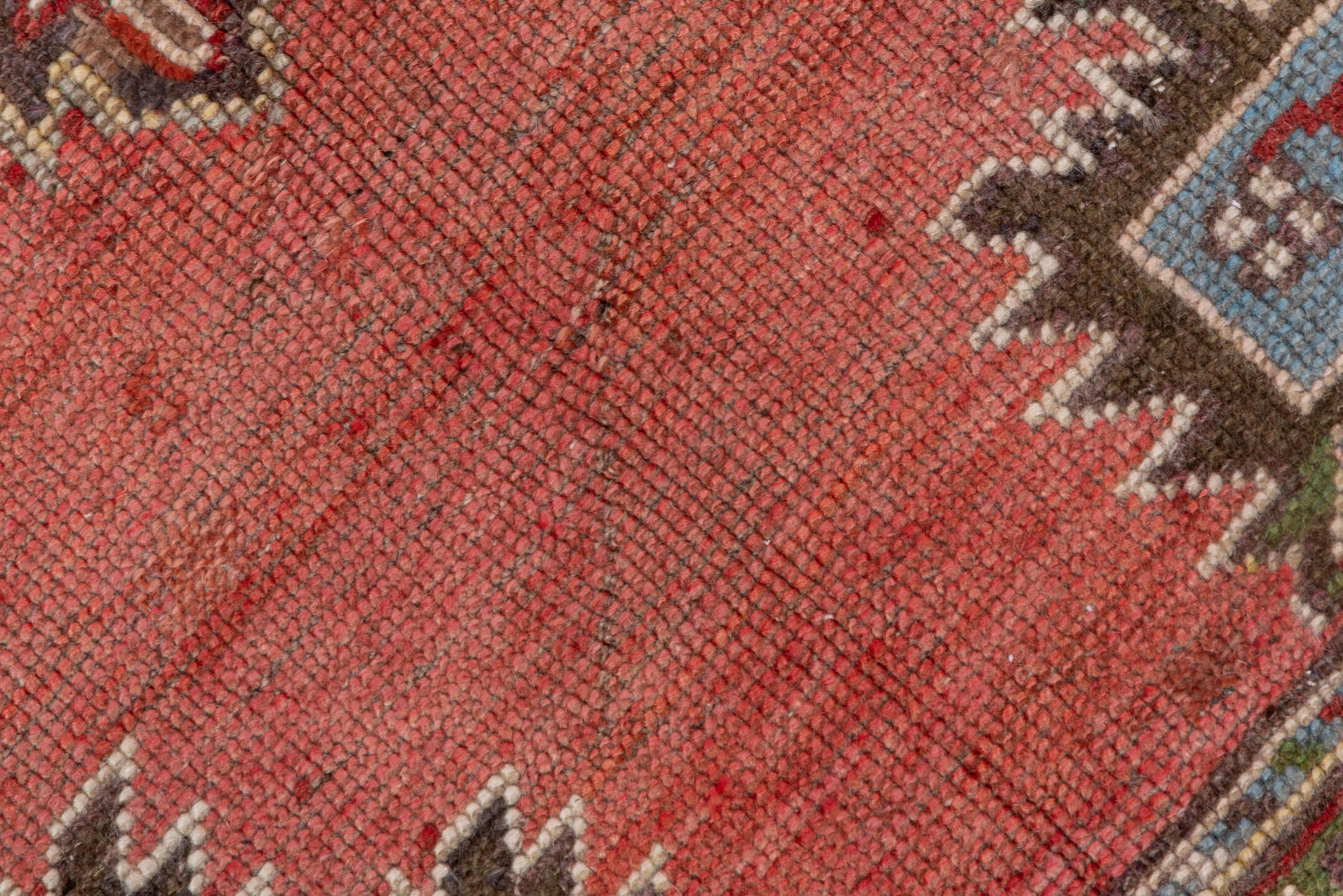 3' x 5' one-of-a-kind handmade vintage Oushak small size rug. Color palette: terra cotta, ivory, slate, rust, olive