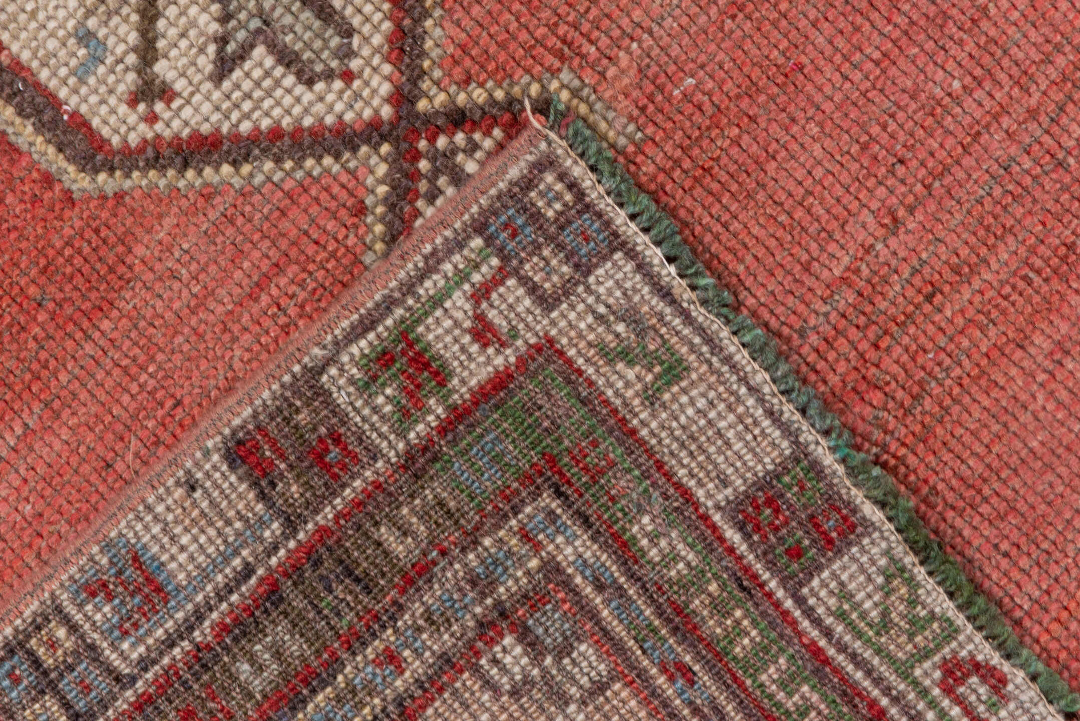 3' x 5' one-of-a-kind handmade vintage Oushak small size rug. Color palette: terra cotta, ivory, slate, rust, olive