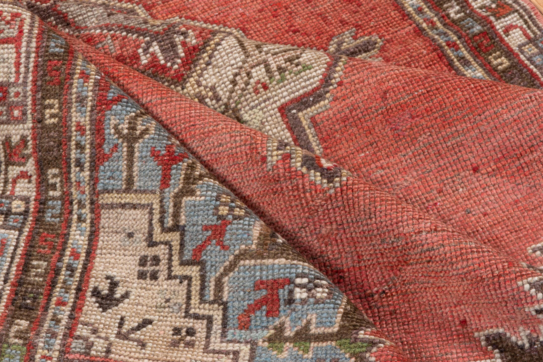 3' x 5' one-of-a-kind handmade vintage Oushak small size rug. Color palette: terra cotta, ivory, slate, rust, olive