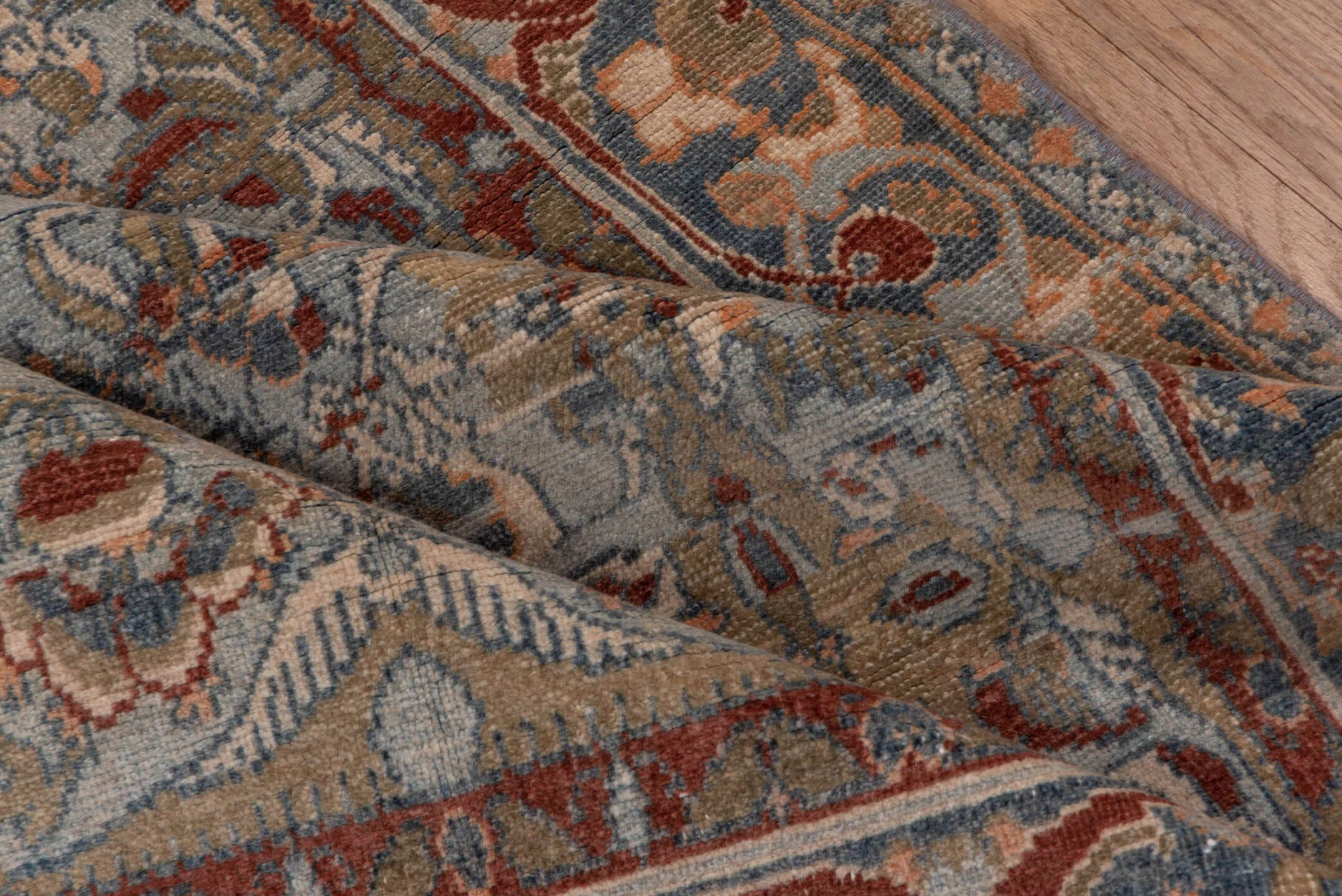 3' x 4' one-of-a-kind handmade vintage Sivas small size rug. Color palette: blue, ivory, rust, taupe, camel, sage