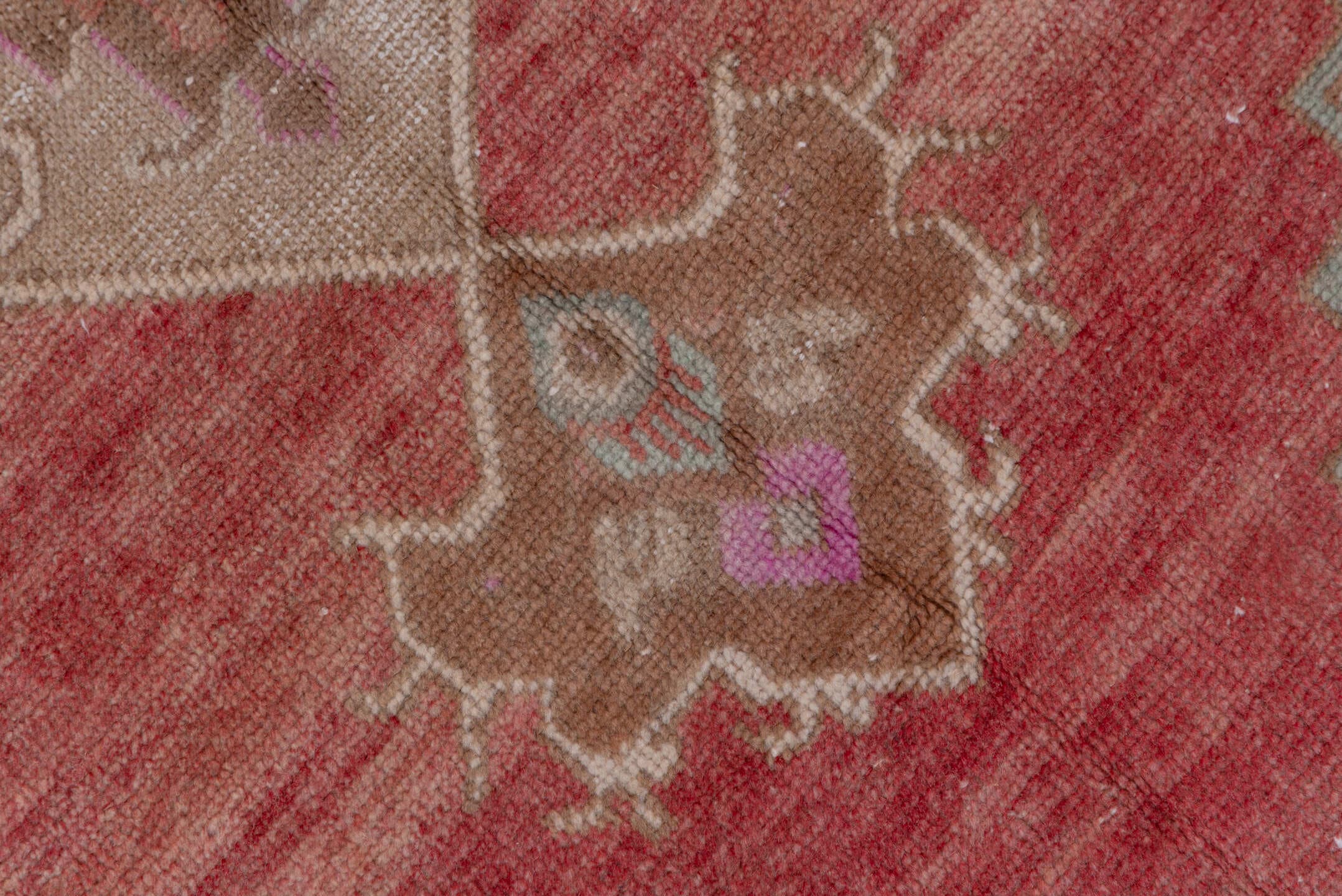 3' x 11' one-of-a-kind handmade antique Oushak runner rug. Color palette: rose, taupe, ivory, brown, dusty pink, sage
