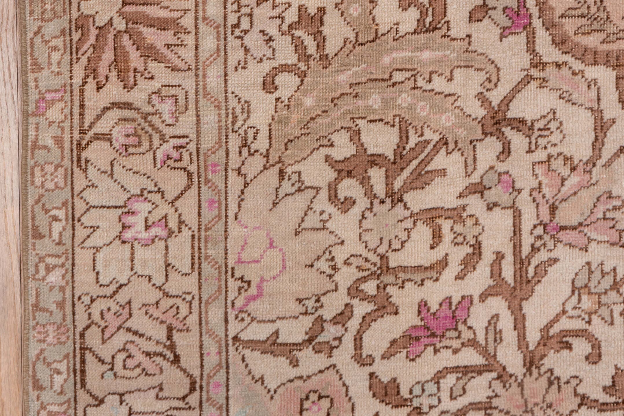 4' x 7' one-of-a-kind handmade vintage Oushak rug. Color palette: ivory, beige, taupe, blush, rose, camel, brown, gray, pink