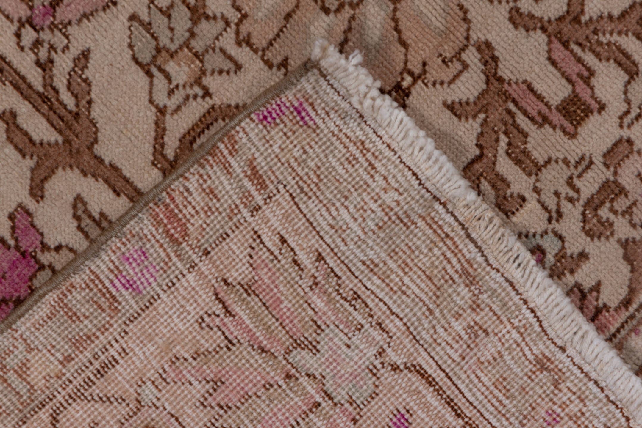 4' x 7' one-of-a-kind handmade vintage Oushak rug. Color palette: ivory, beige, taupe, blush, rose, camel, brown, gray, pink