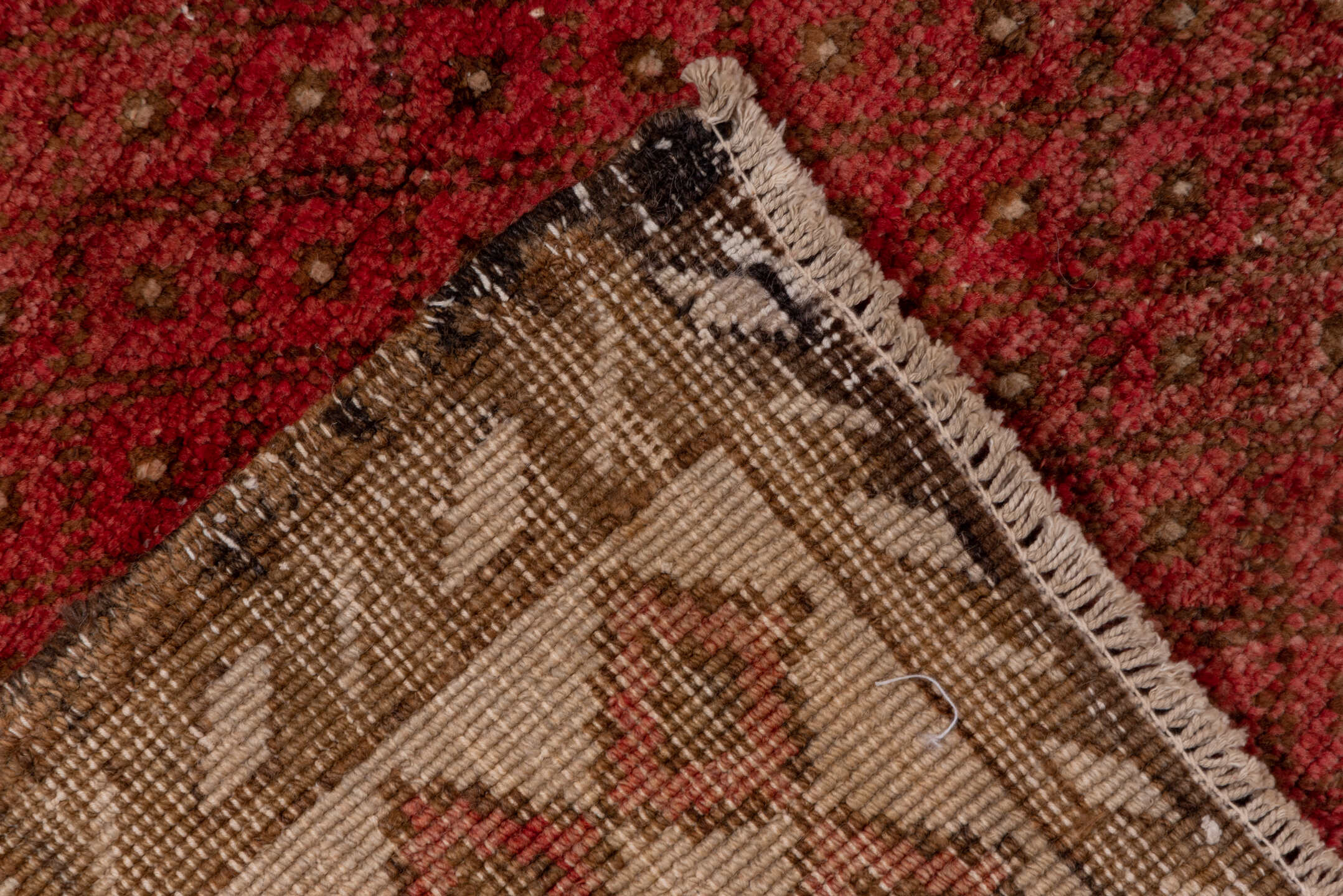 6' x 10' one-of-a-kind handmade vintage Oushak large size rug. Color palette: brown, indian red, light gray, off-white