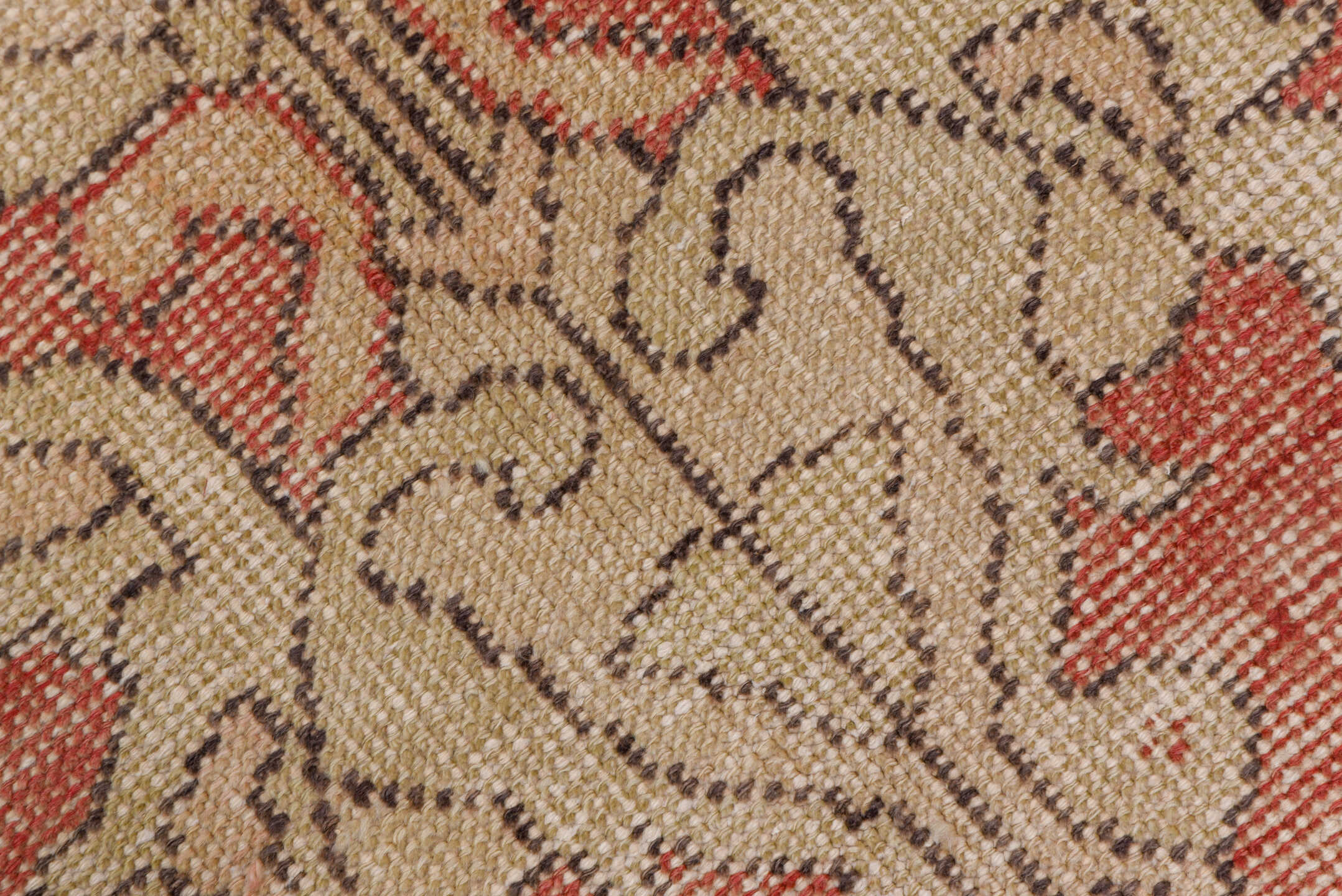 7' x 10' one-of-a-kind handmade vintage Oushak large size rug. Color palette: rose, ivory, taupe, charcoal, blush, camel