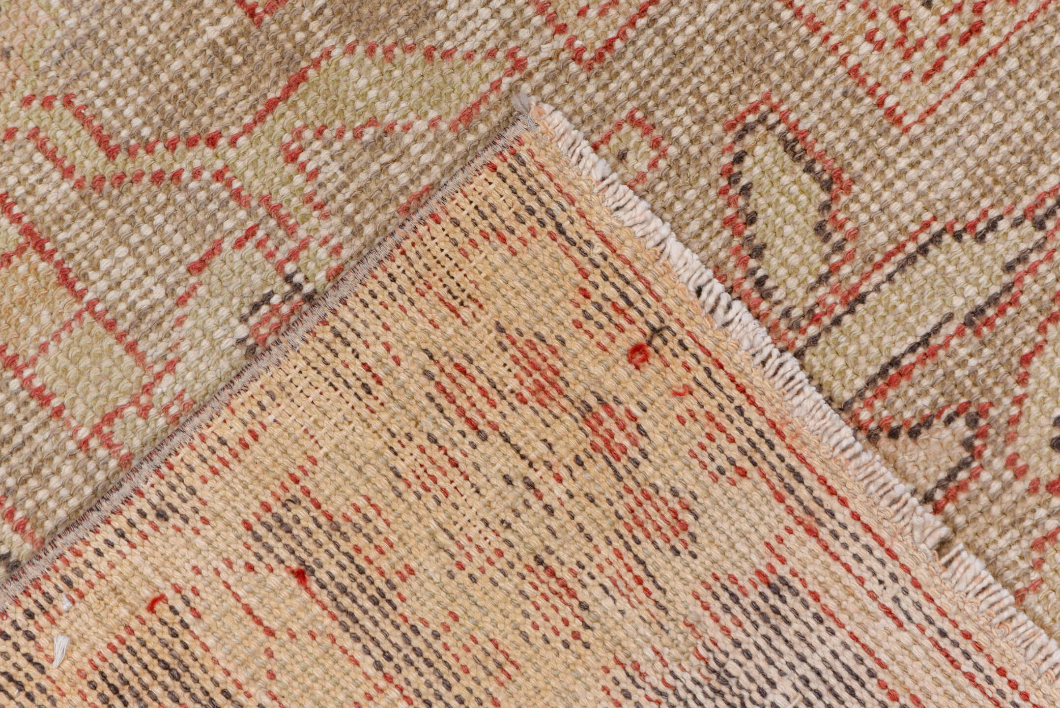 7' x 10' one-of-a-kind handmade vintage Oushak large size rug. Color palette: brown, gray, light gray, off-white, pink, red