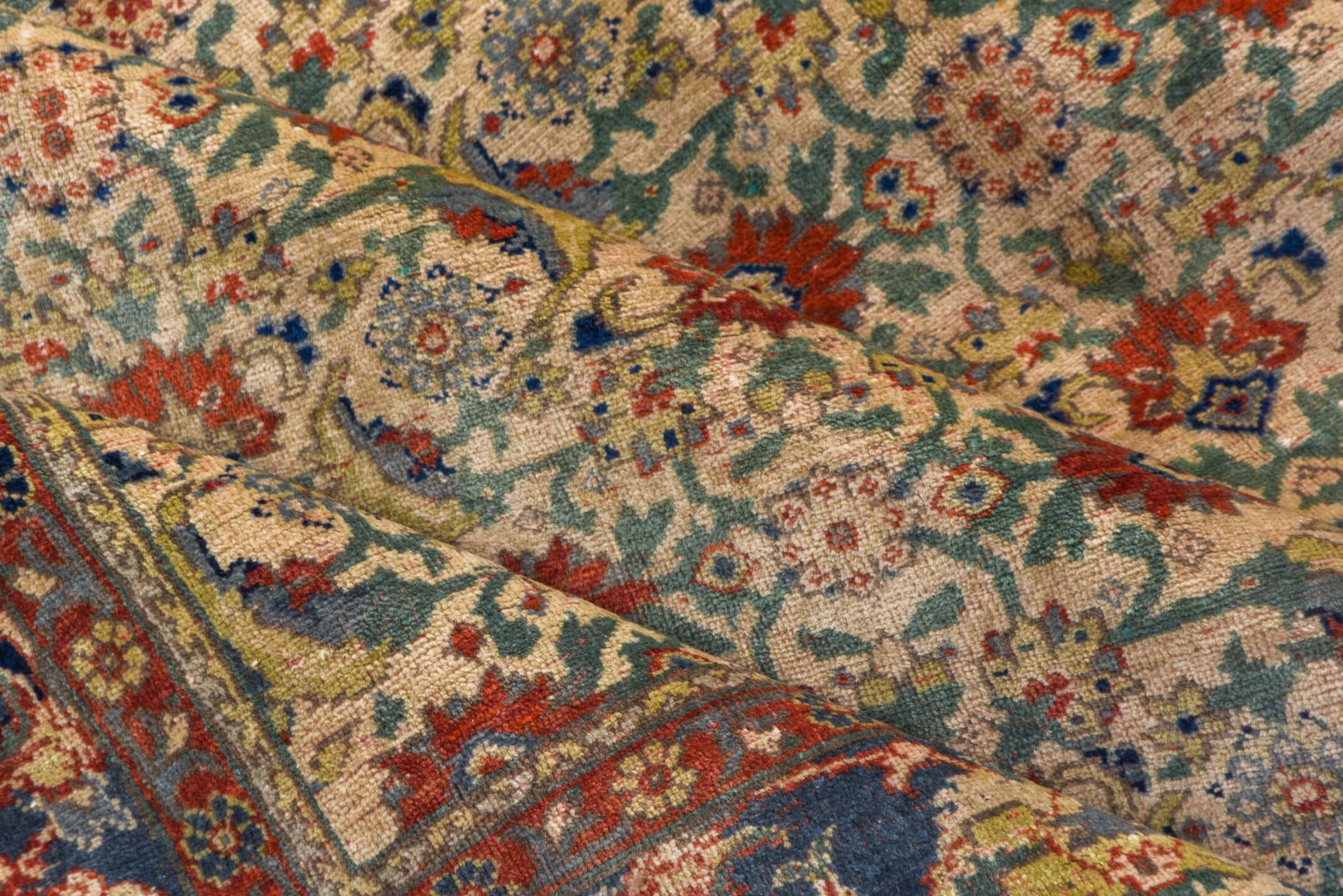 6' x 9' one-of-a-kind handmade vintage Sivas medium size rug. Color palette: ivory, navy, rust, sage, sky blue, rose, taupe
