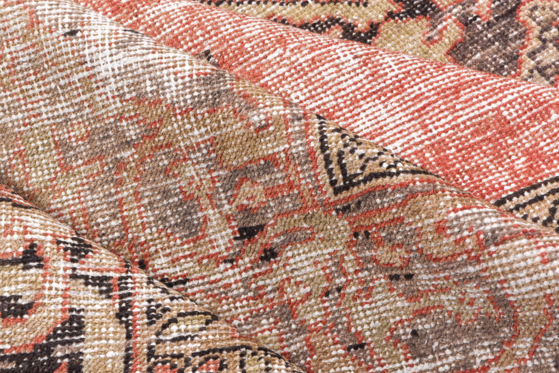 8' x 12' one-of-a-kind handmade vintage Oushak large size rug. Color palette: coral, ivory, charcoal, blush, taupe, rose