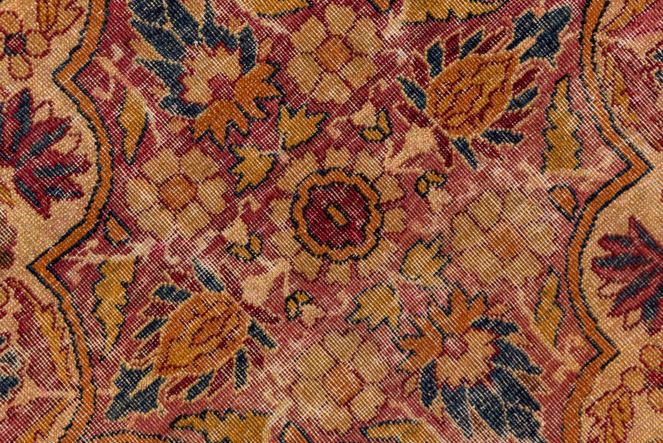 12' x 19' one-of-a-kind handmade vintage Lavar oversize rug. Color palette: rose, terra cotta, ivory, beige, muted blue