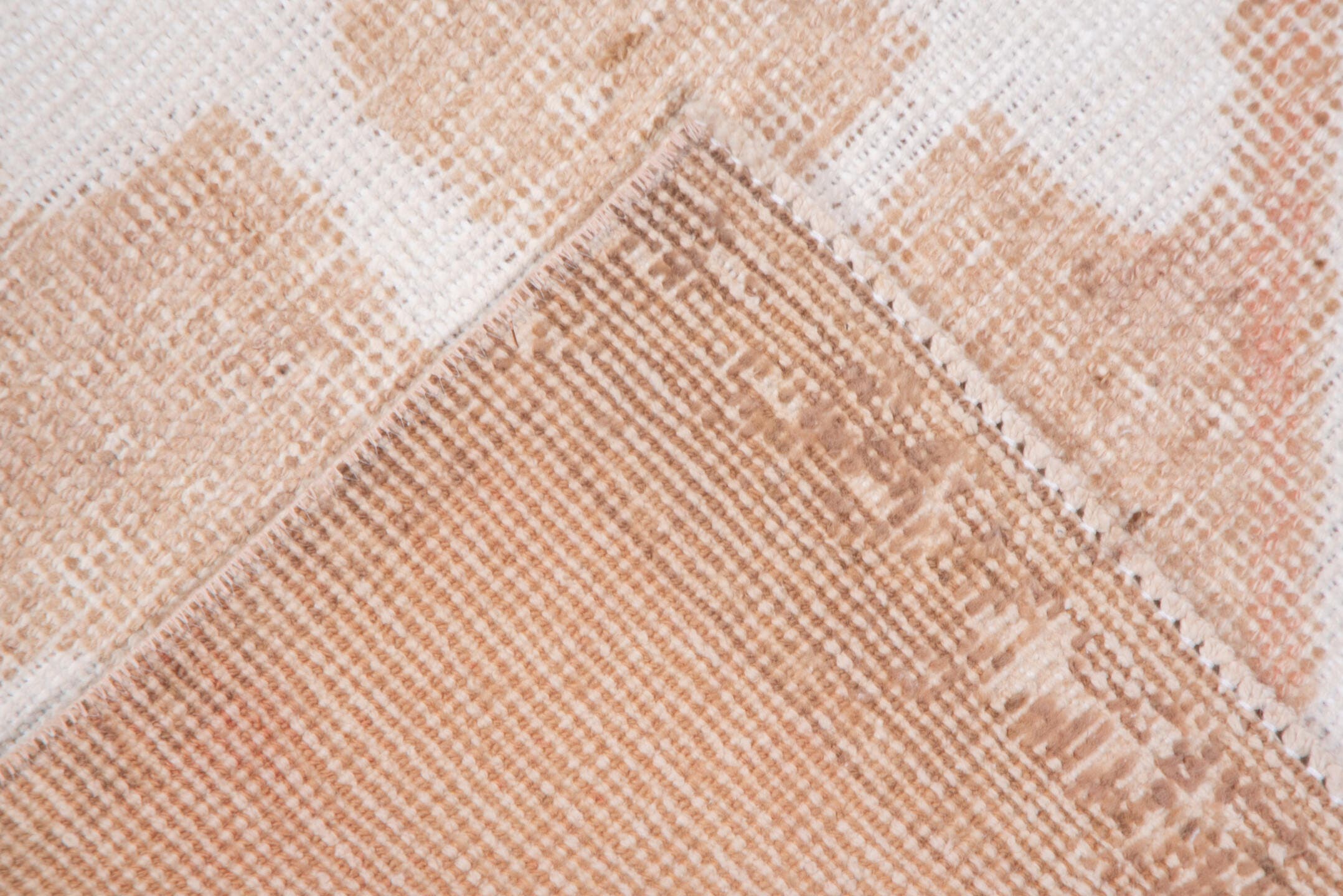 2' x 12' one-of-a-kind handmade vintage Oushak runner rug. Color palette: blush, ivory, peach, beige, pink, terracotta