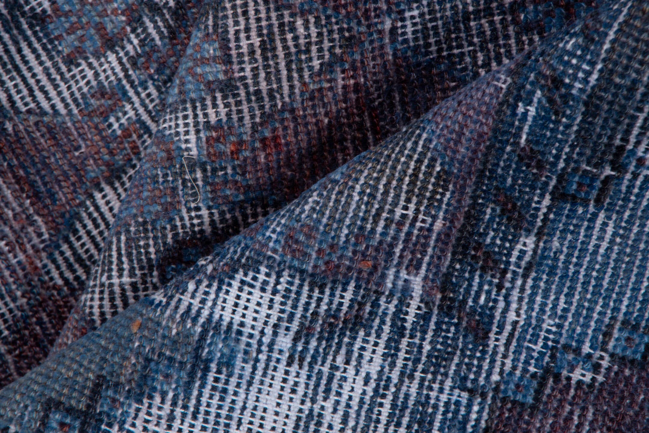 3' x 8' one-of-a-kind handmade vintage Overdyed runner rug. Color palette: burgundy, slate, ivory, charcoal, indigo, taupe