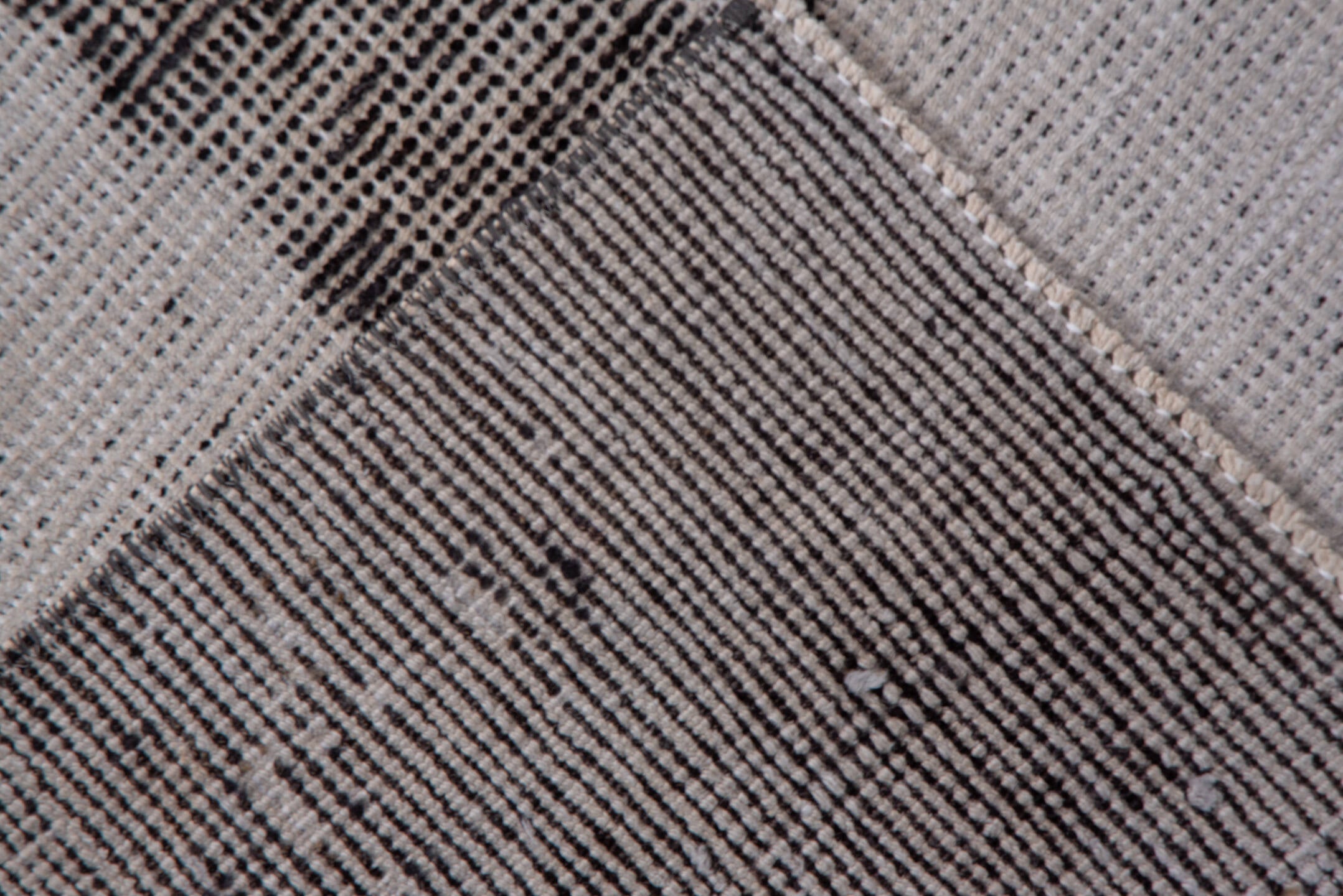 2' x 9' one-of-a-kind handmade vintage Oushak runner rug. Color palette: ivory, taupe, charcoal, beige, gray, black