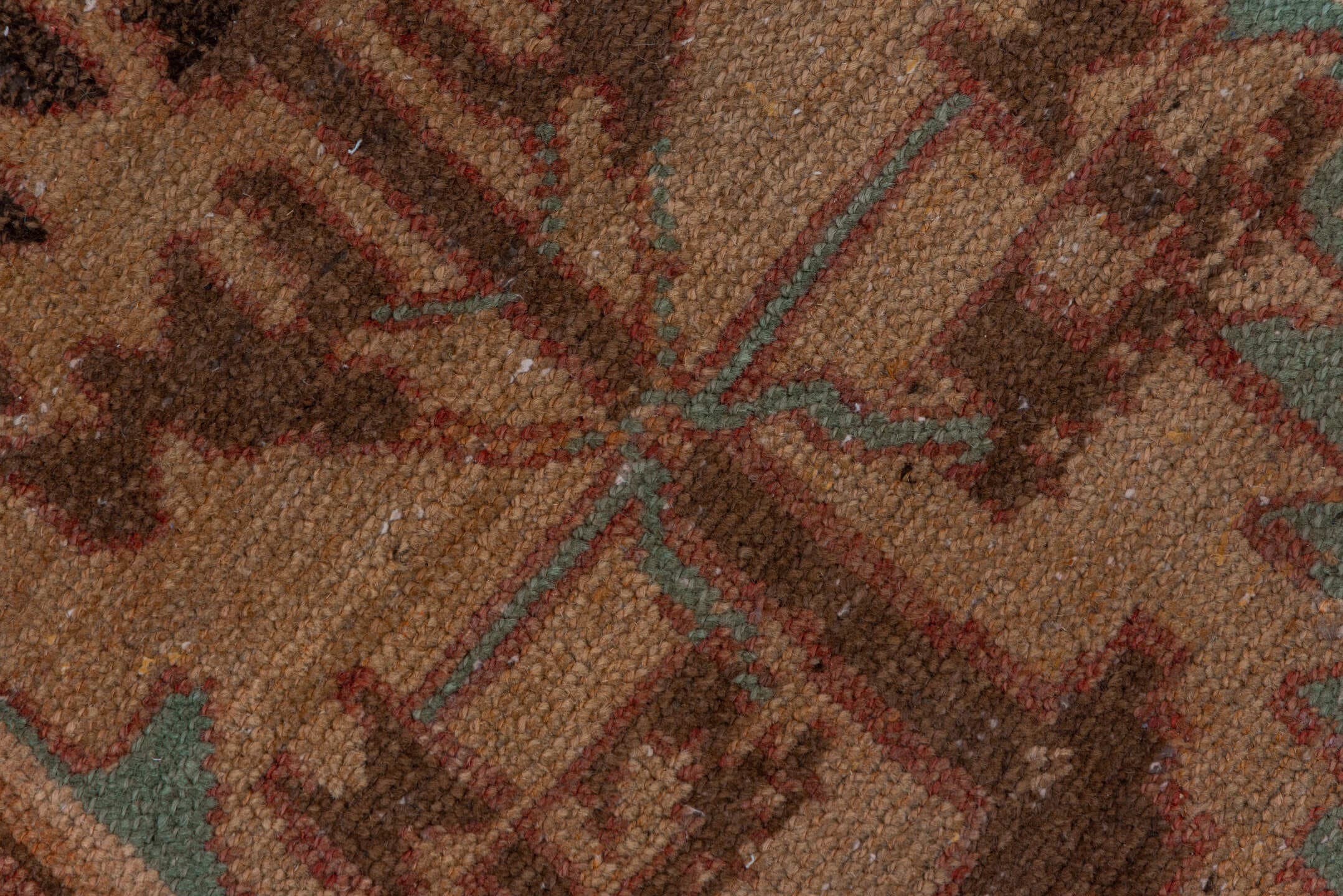 2' x 10' one-of-a-kind handmade vintage Oushak runner rug. Color palette: terra cotta, camel, tan, turquoise, brown, ivory