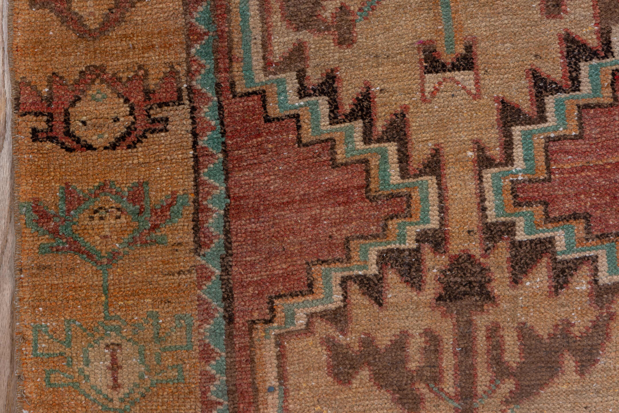 2' x 10' one-of-a-kind handmade vintage Oushak runner rug. Color palette: terra cotta, camel, tan, turquoise, brown, ivory