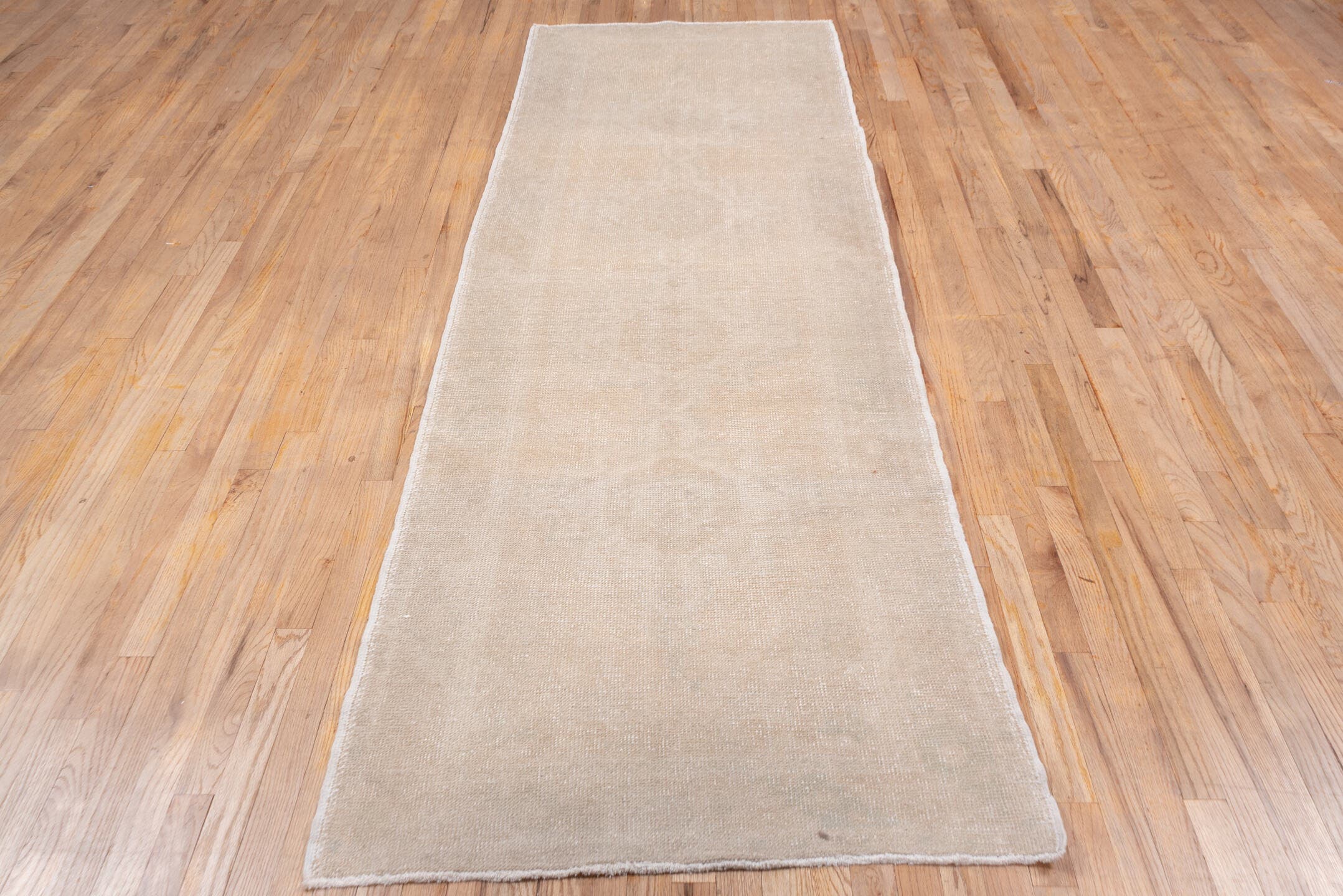 3' x 9' one-of-a-kind handmade vintage Oushak runner rug. Color palette: ivory, cream, beige, taupe, blush, gray, pink