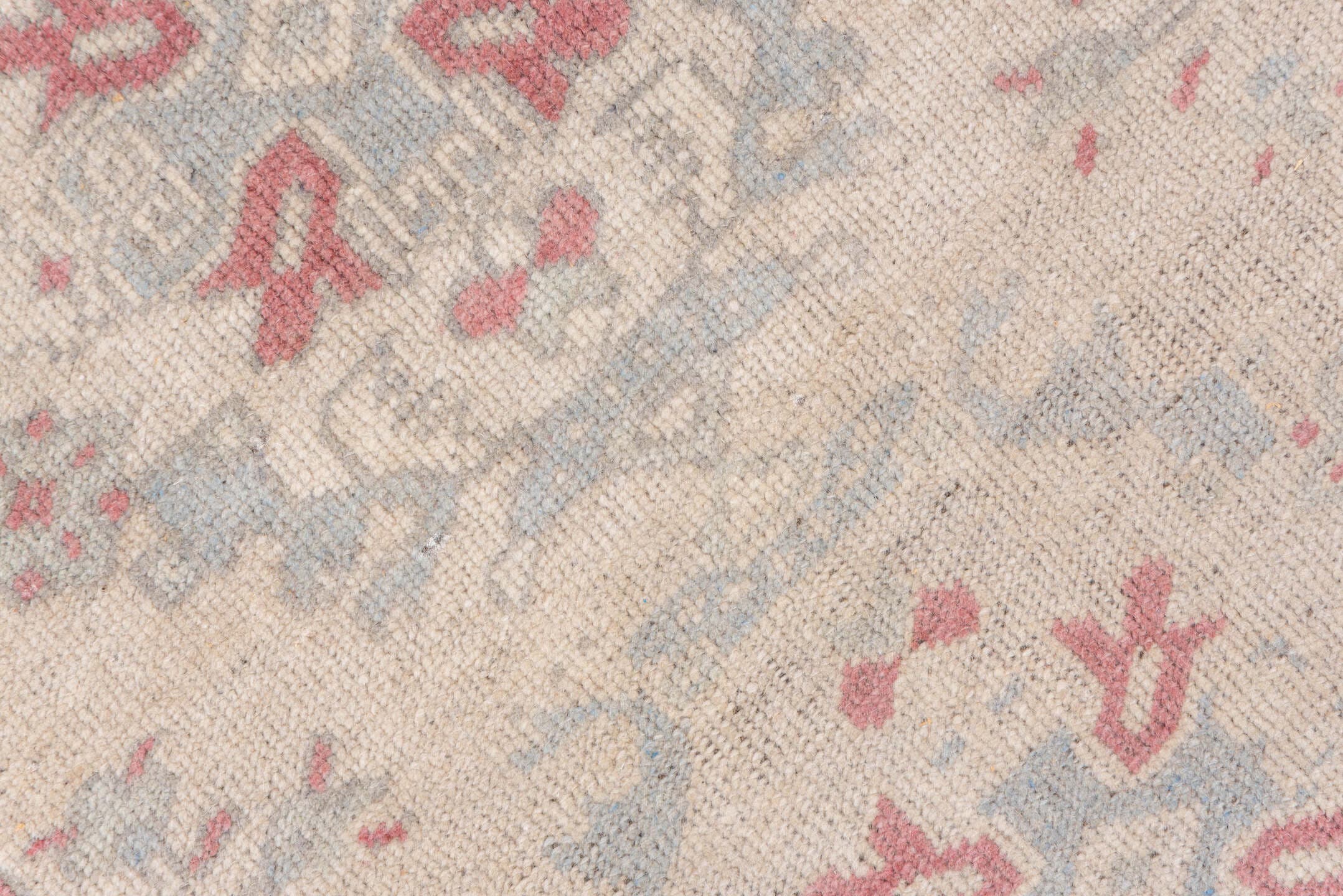 2' x 9' one-of-a-kind handmade vintage Oushak runner rug. Color palette: ivory, blush, pale blue, cream, taupe, rose, pink