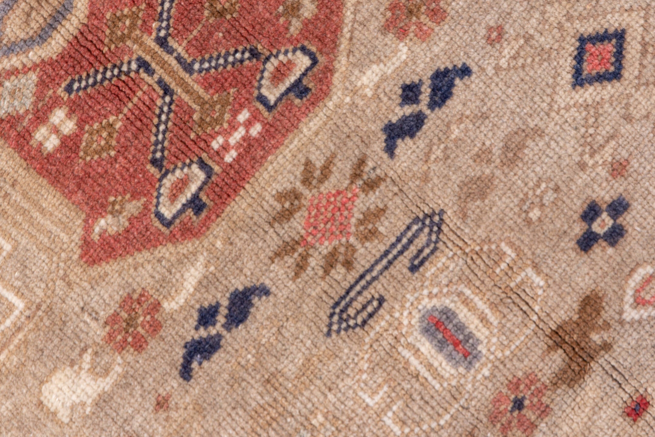 6' x 9' one-of-a-kind handmade vintage Oushak medium size rug. Color palette: ivory, blush, sand, muted blue, taupe