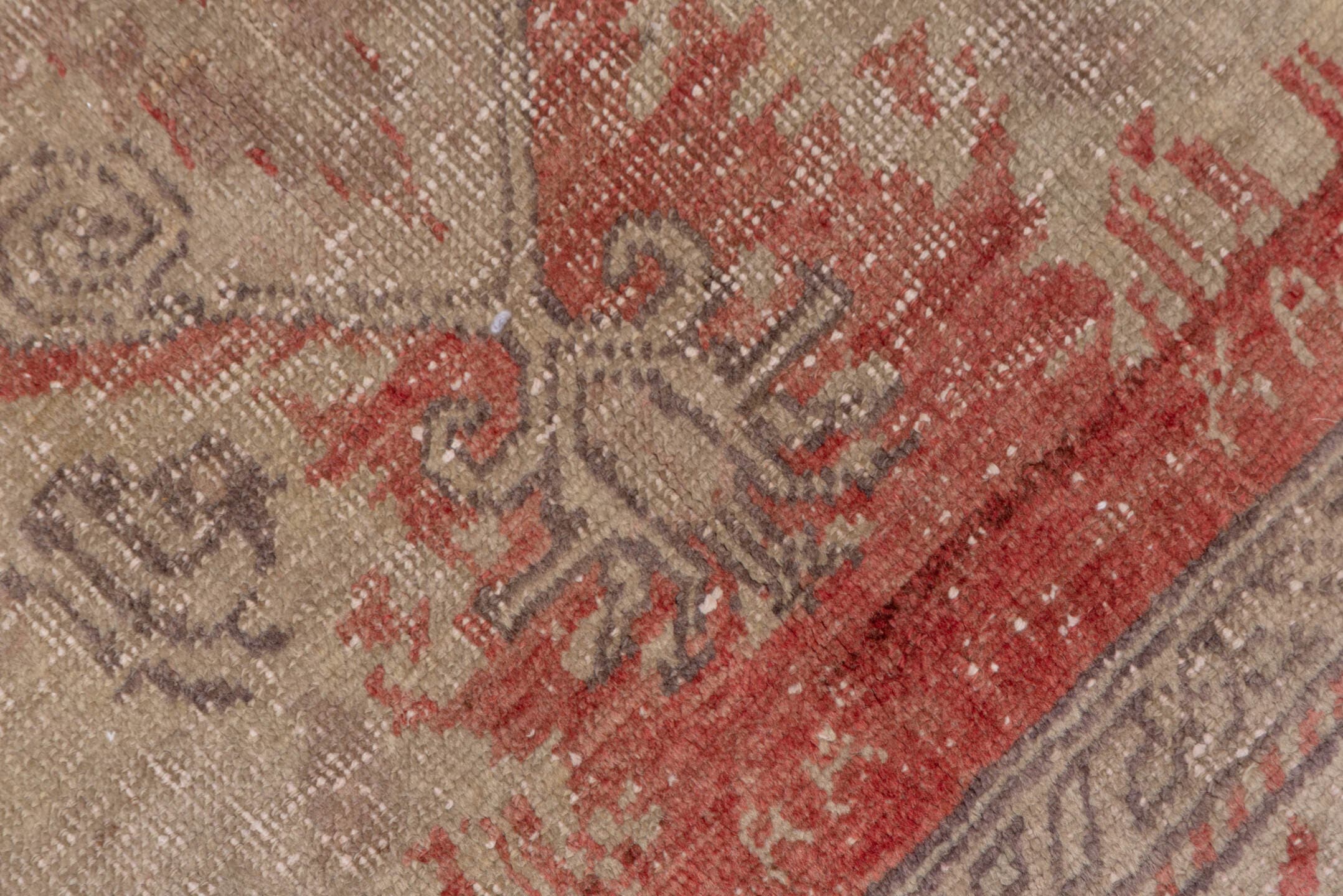 2' x 4' one-of-a-kind handmade vintage Oushak small size rug. Color palette: beige, terra cotta, ivory, taupe, camel