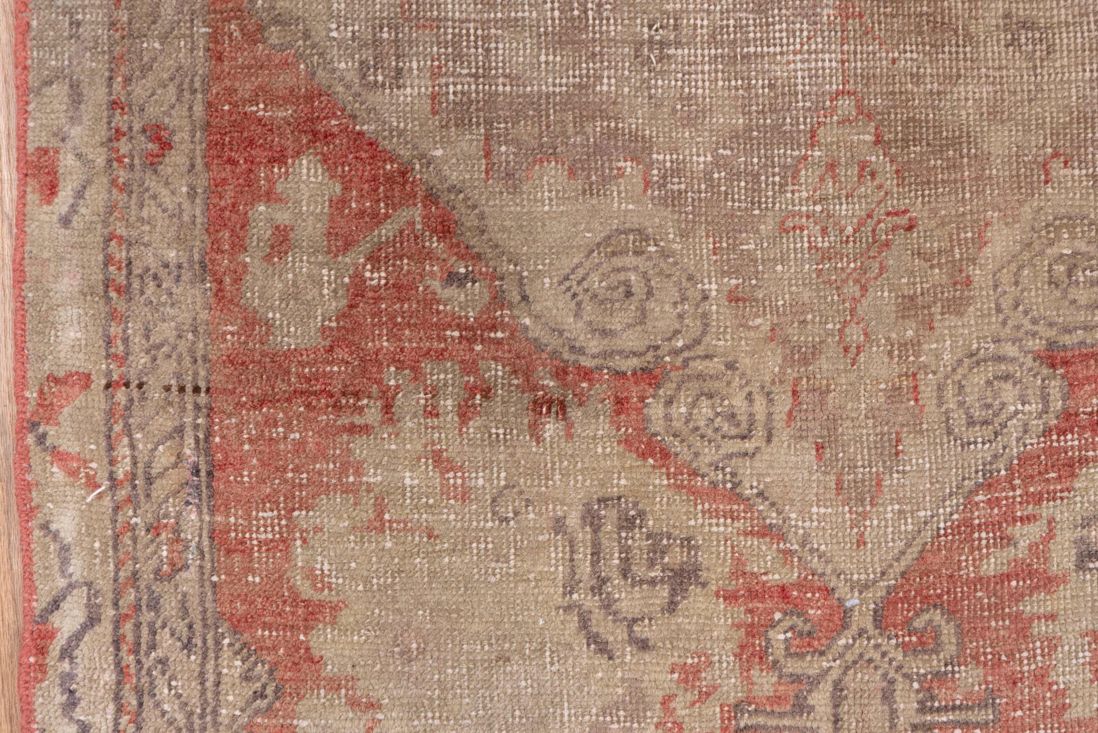 2' x 4' one-of-a-kind handmade vintage Oushak small size rug. Color palette: brown, gray, light gray, off-white, pink, snow