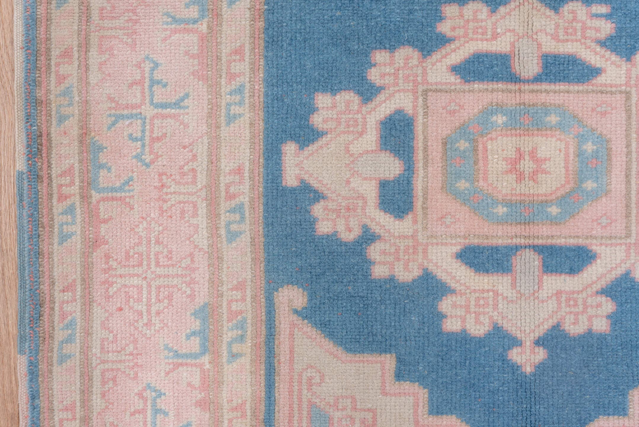 3' x 4' one-of-a-kind handmade vintage Oushak small size rug. Color palette: sky blue, blush, ivory, powder blue, peach
