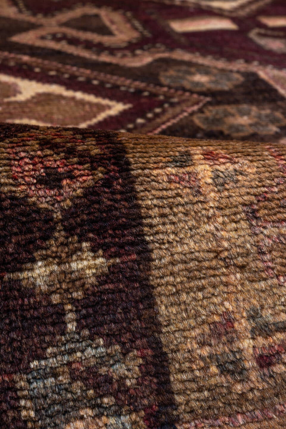 2' x 9' one-of-a-kind handmade antique Malayer runner rug. Color palette: brown, rust, ivory, camel, charcoal, burgundy