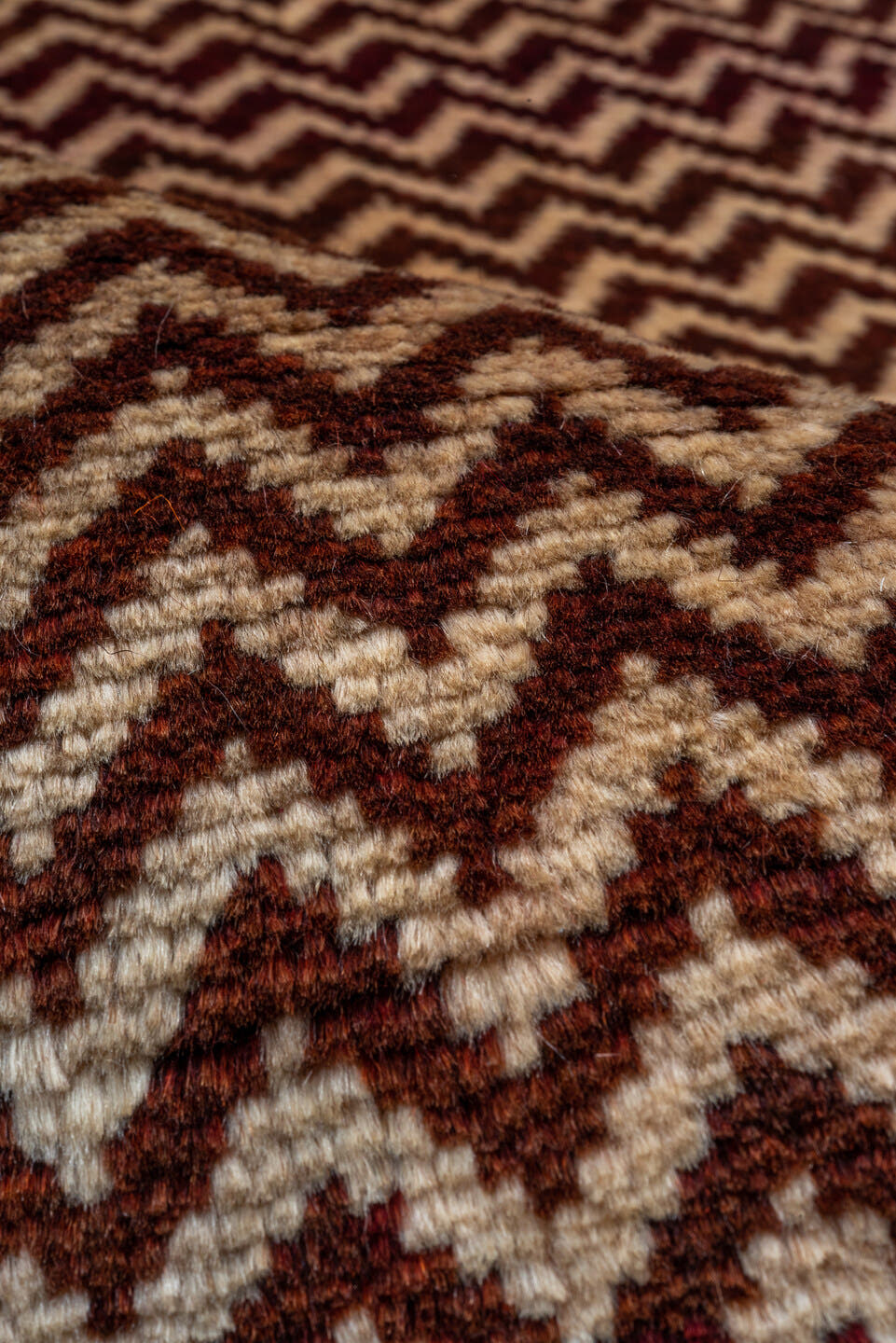 3' x 6' one-of-a-kind handmade antique Gabbe small size rug. Color palette: ivory, brown, rust, black, camel, burgundy